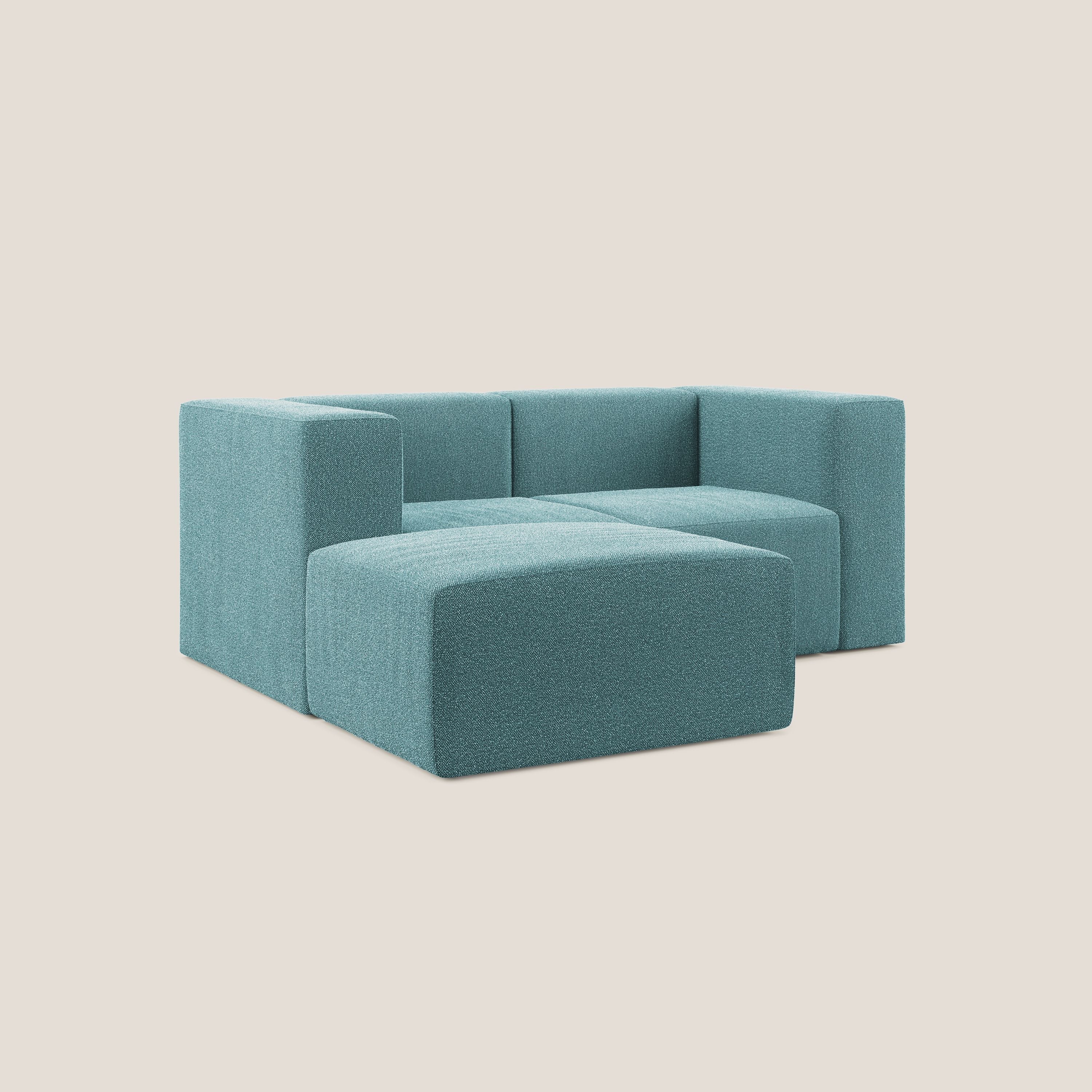 Nettuno divano angolare modulare reversibile e componibile in morbido tessuto bouclè T07 azzurro - divani.store