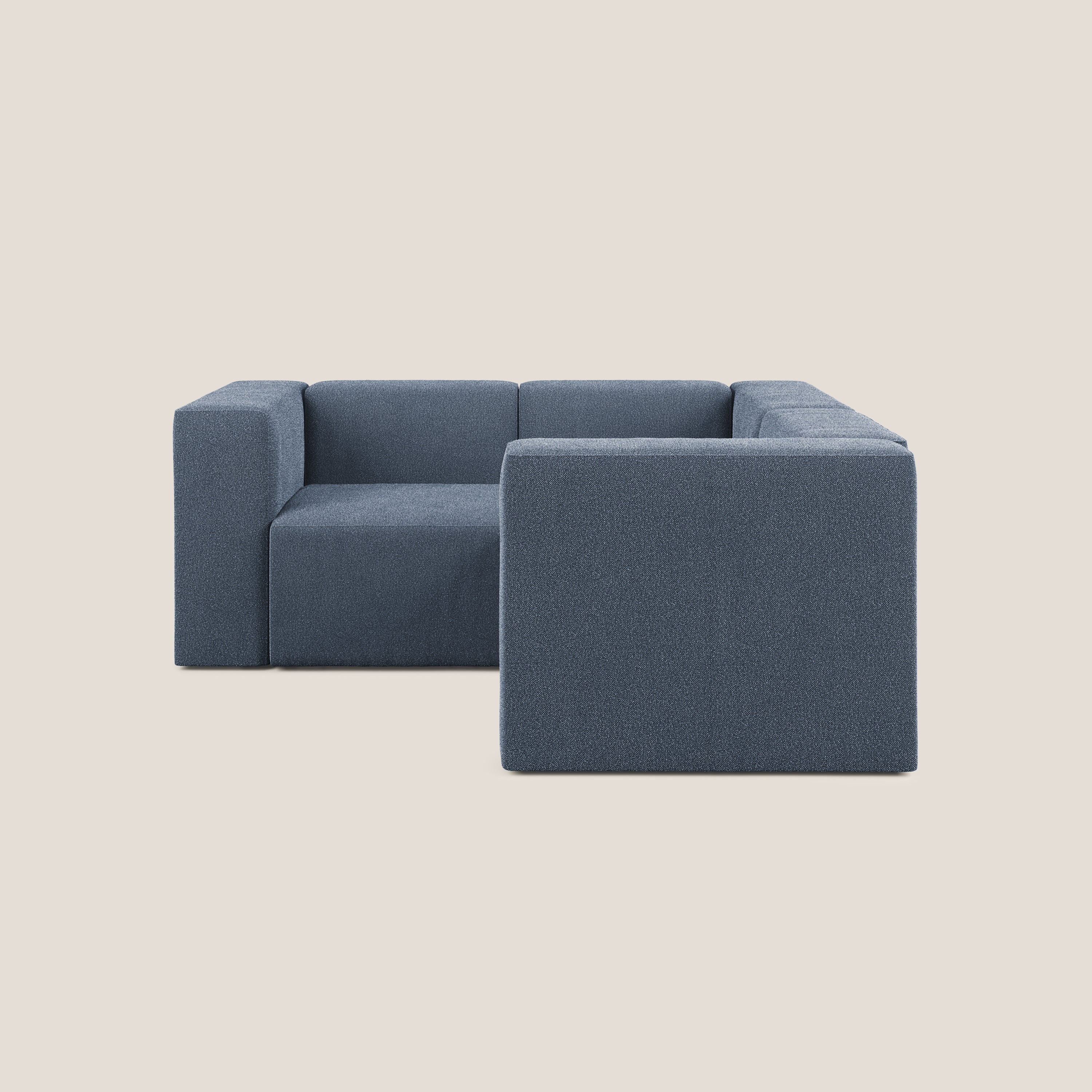 Nettuno divano angolare reversibile e modulare componibile in morbido tessuto bouclè T07 blu - divani.store