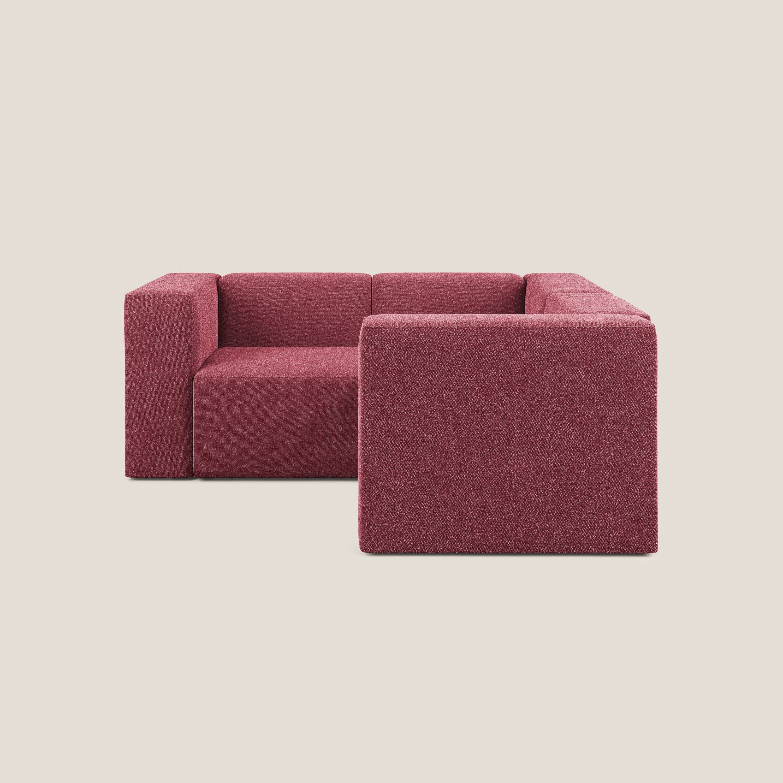 Nettuno divano angolare reversibile e modulare componibile in morbido tessuto bouclè T07 rosso - divani.store