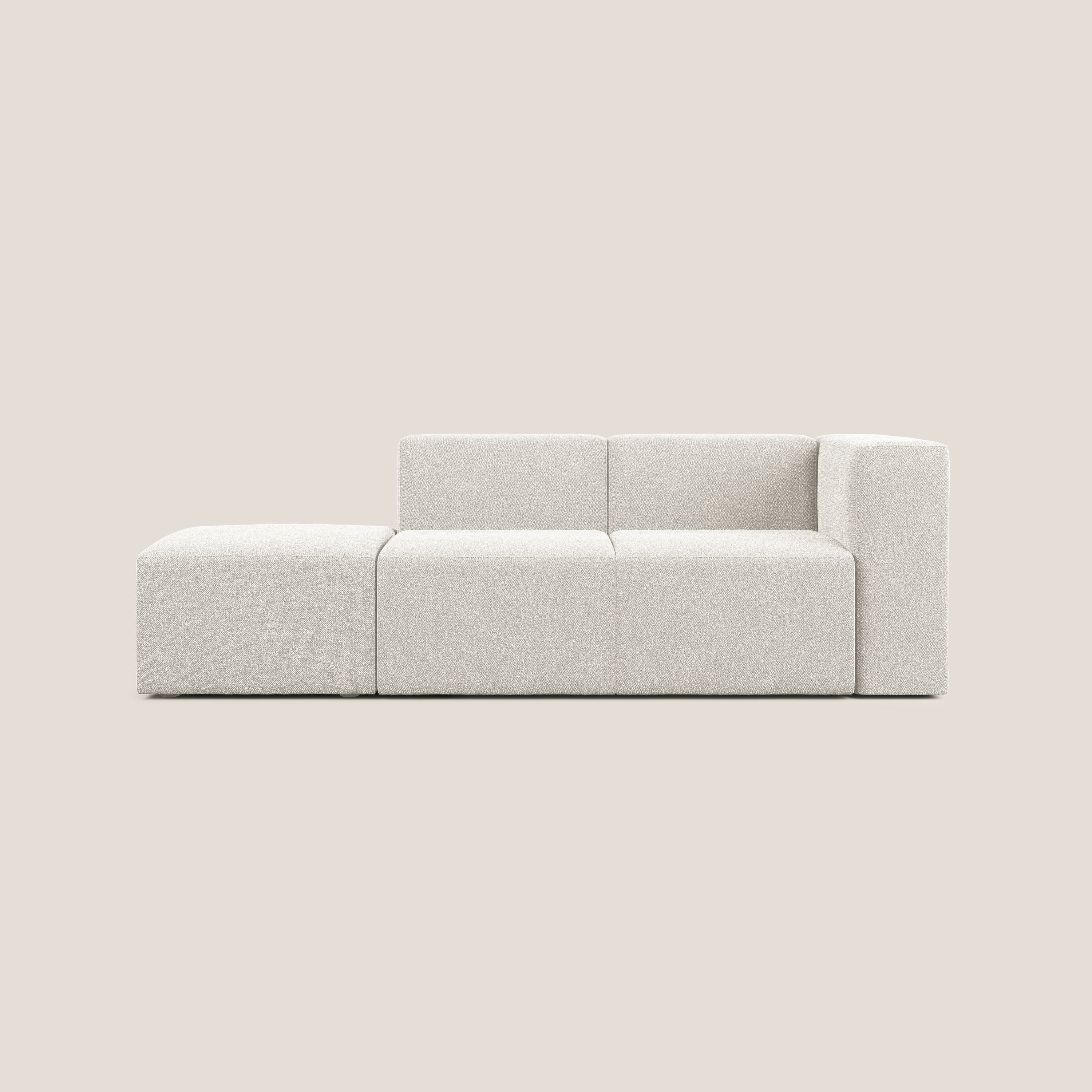 Nettuno divano lineare modulare e componibile in morbido tessuto bouclè T07 bianco - divani.store