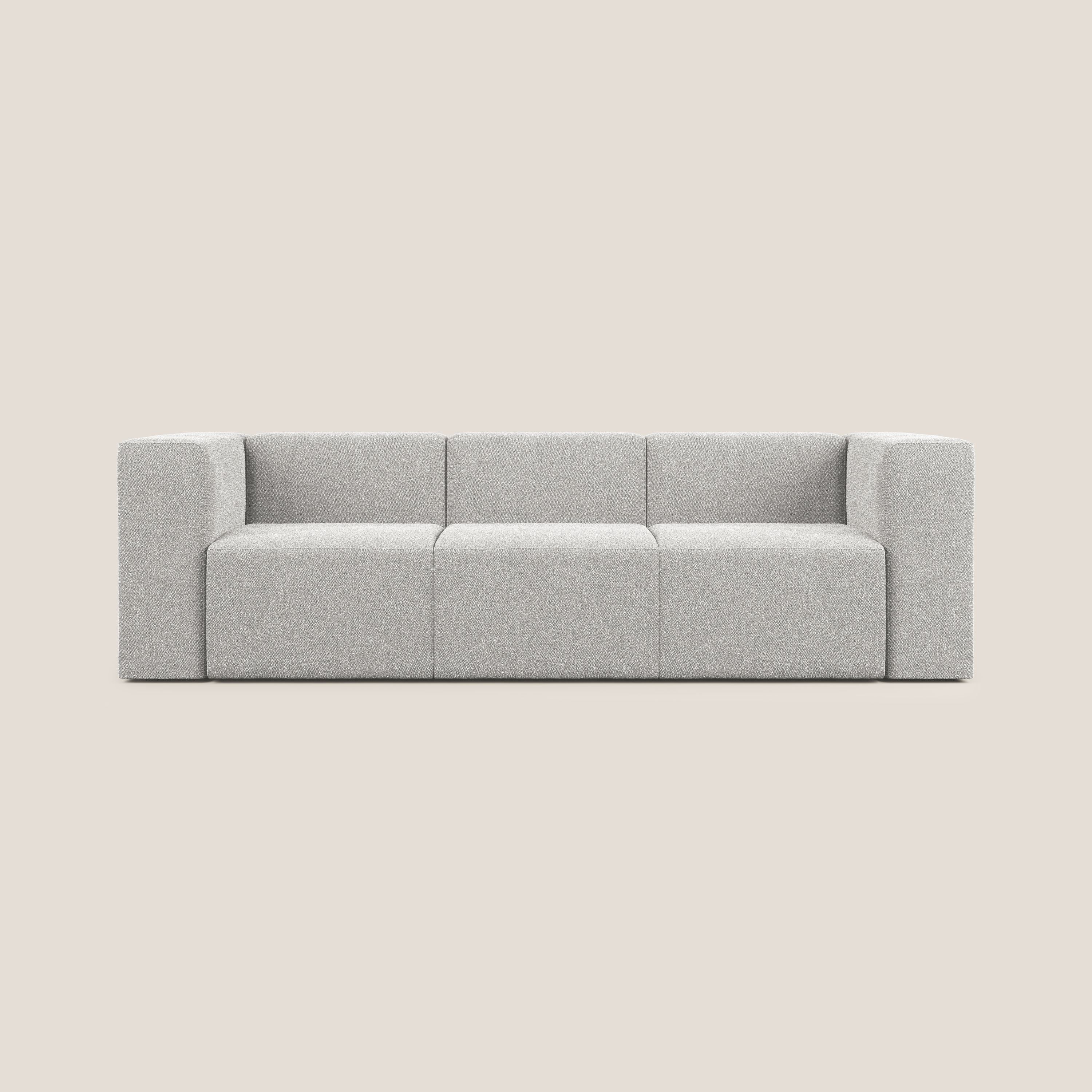 Nettuno divano lineare modulare a 3 sedute componibile in morbido tessuto bouclè T07 grigio - divani.store