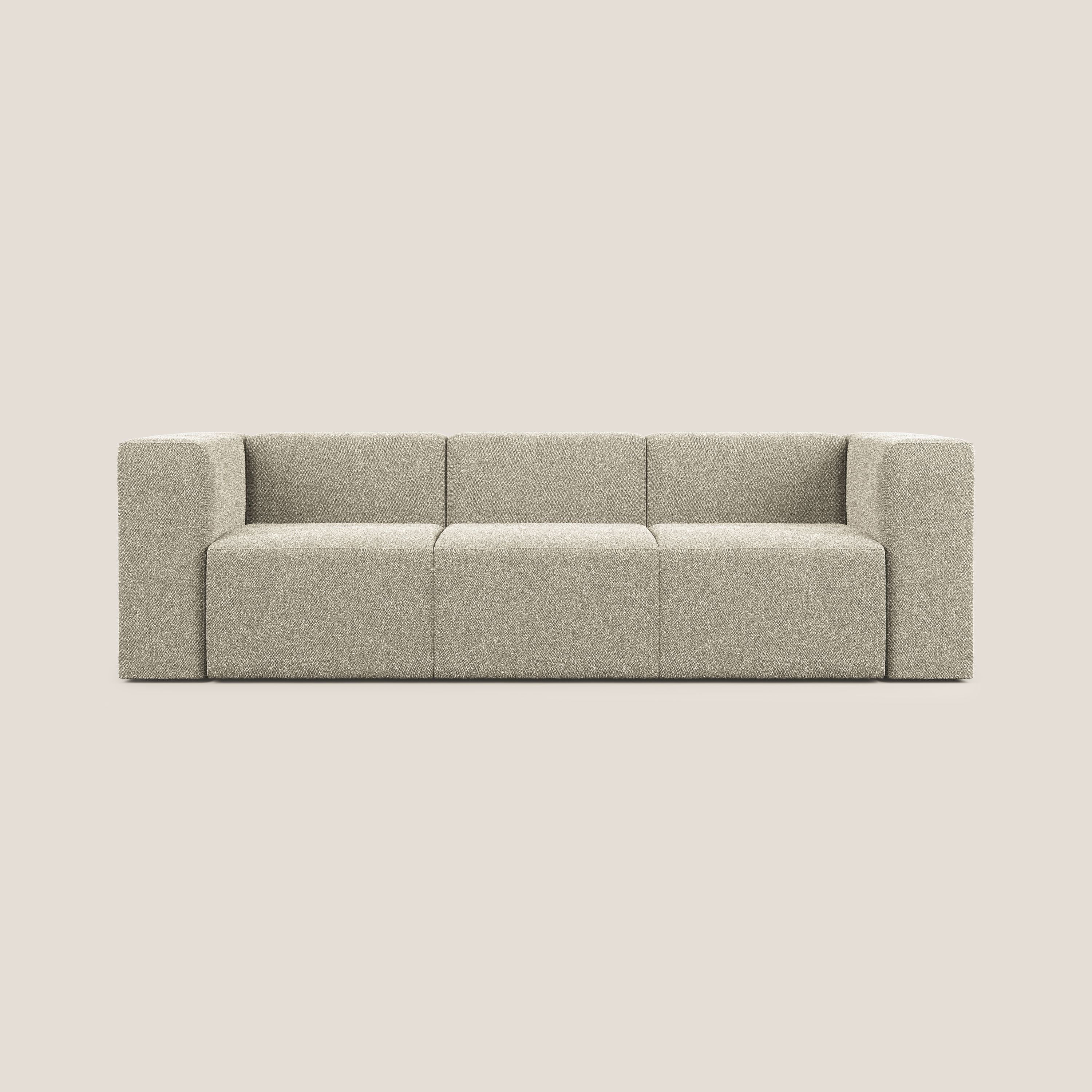 Nettuno divano lineare modulare a 3 sedute componibile in morbido tessuto bouclè T07 beige - divani.store