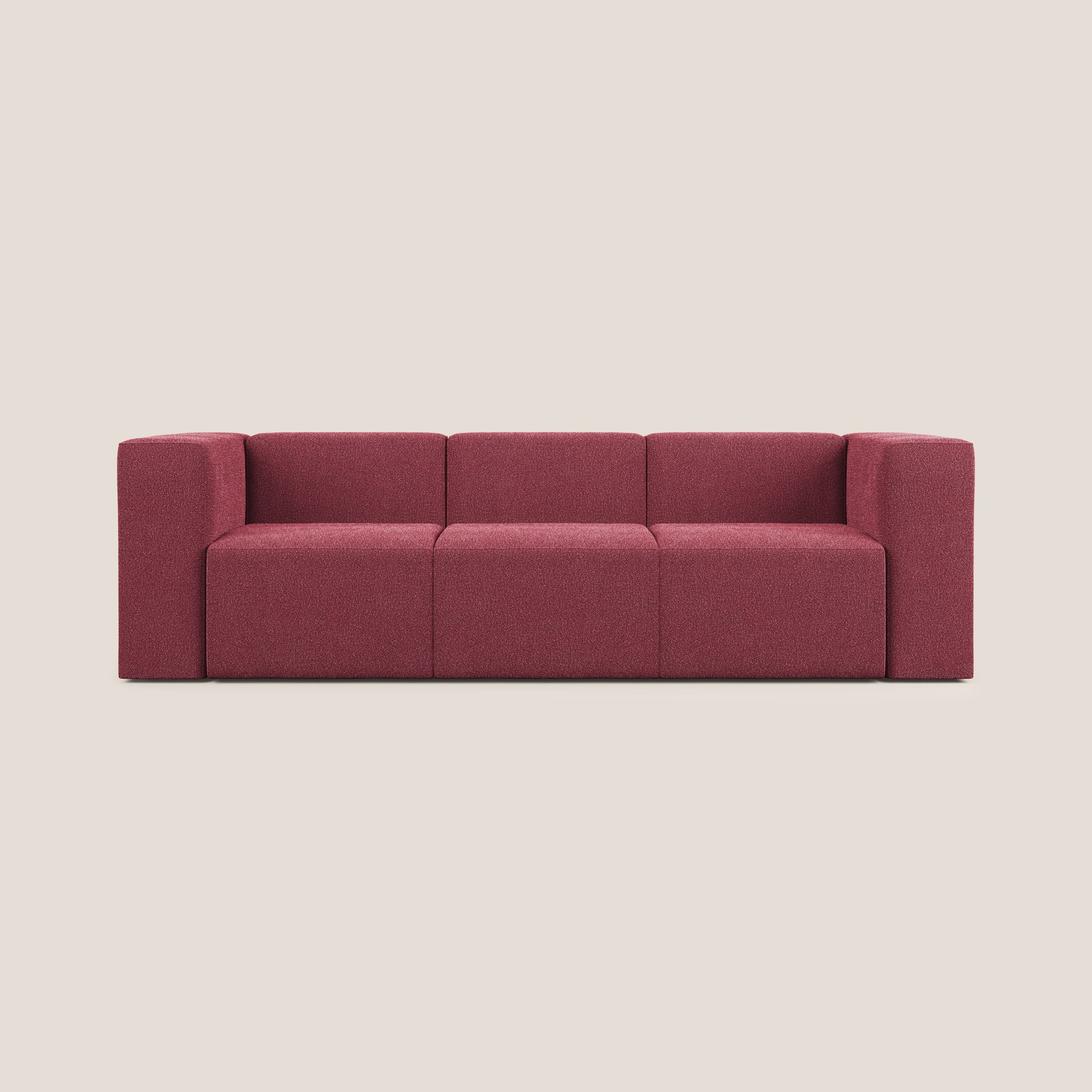 Nettuno divano lineare modulare a 3 sedute componibile in morbido tessuto bouclè T07 rosso - divani.store