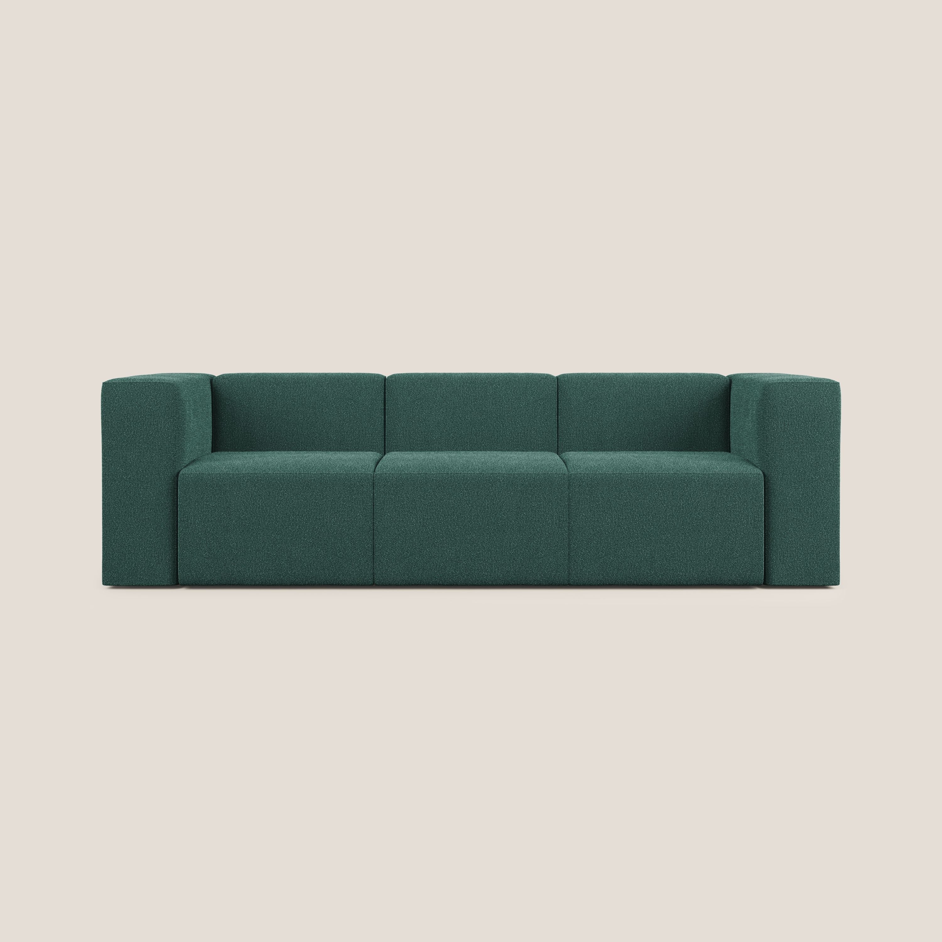 Nettuno divano lineare modulare a 3 sedute componibile in morbido tessuto bouclè T07 verde - divani.store