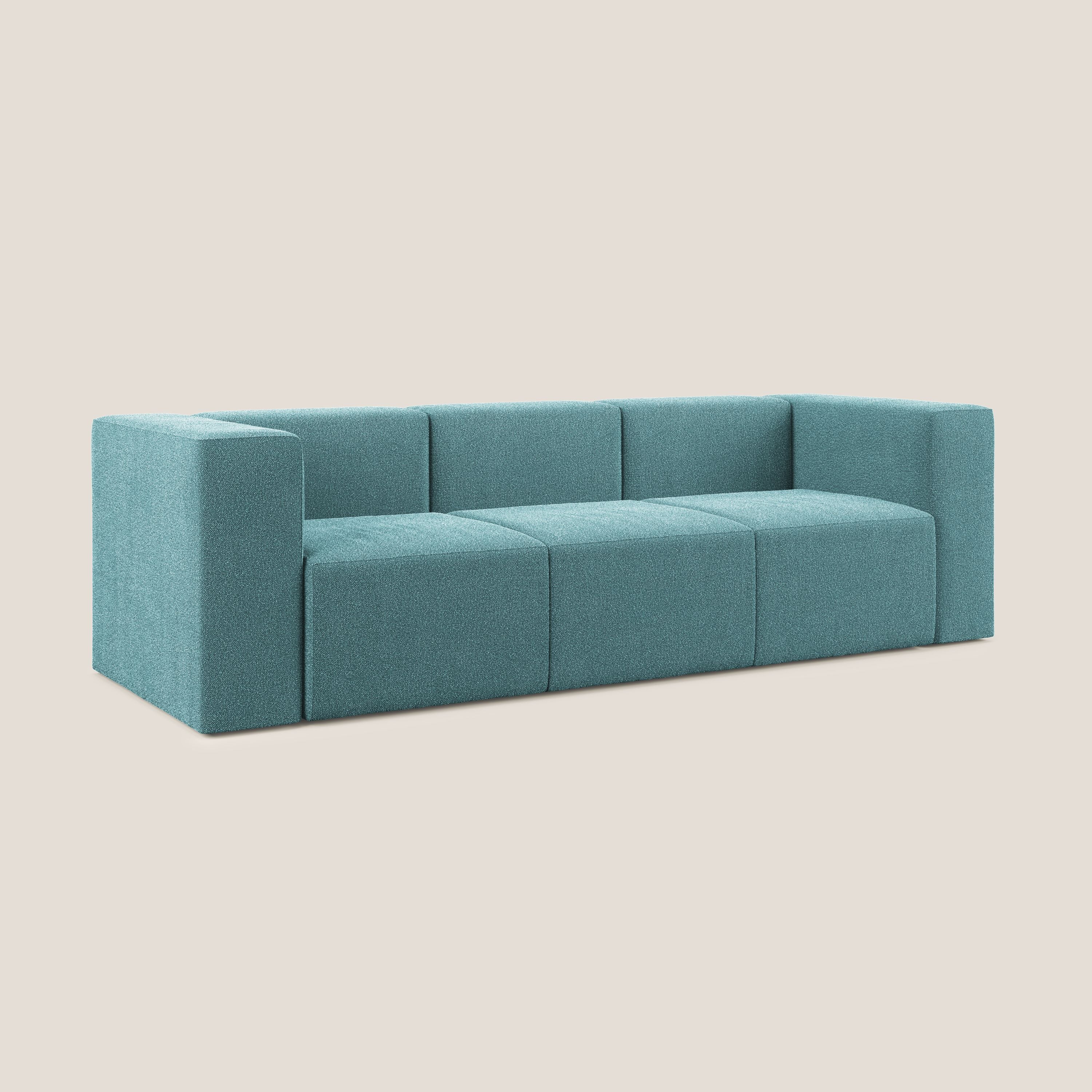 Nettuno divano lineare modulare a 3 sedute componibile in morbido tessuto bouclè T07 azzurro - divani.store