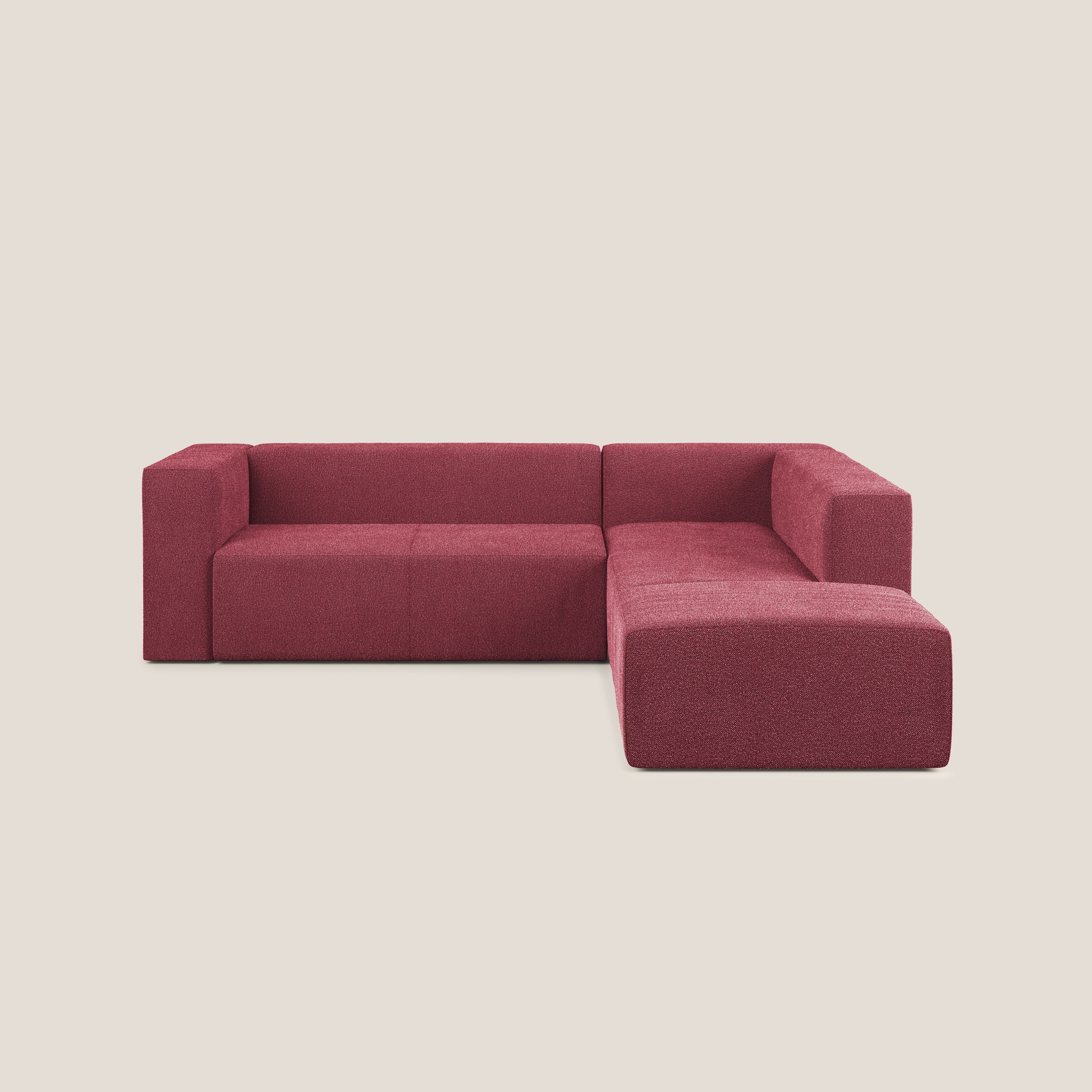 Nettuno divano angolare modulare componibile in morbido tessuto bouclè T07 rosso - divani.store