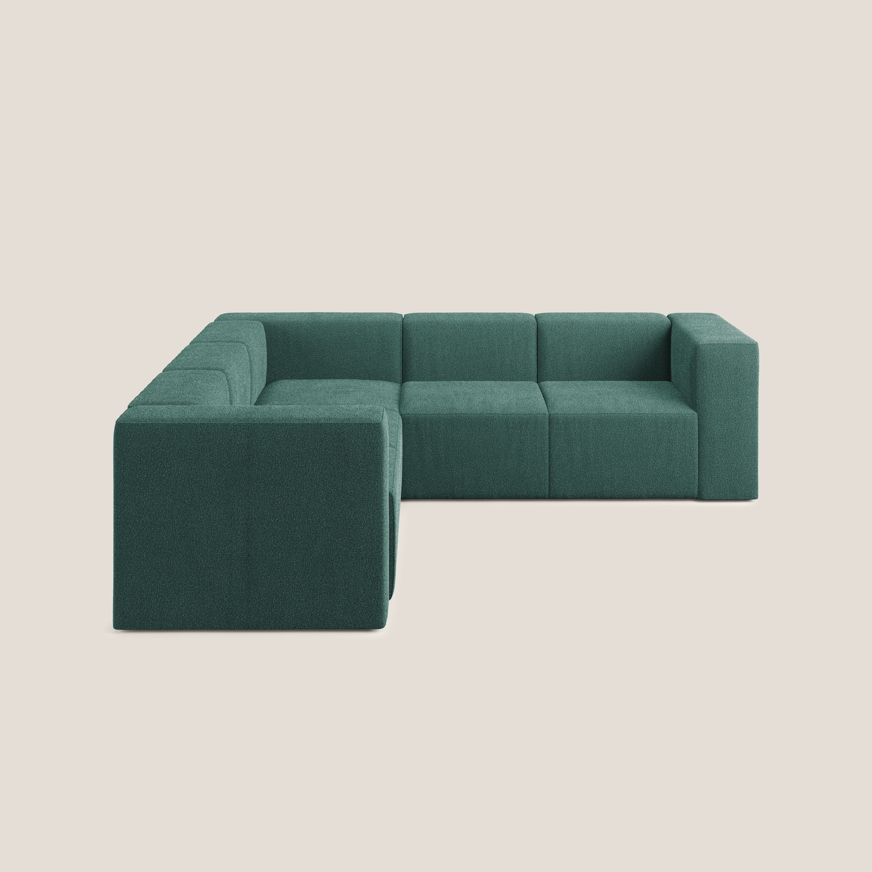 Nettuno divano angolare componibile reversibile in morbido tessuto bouclè T07 verde - divani.store