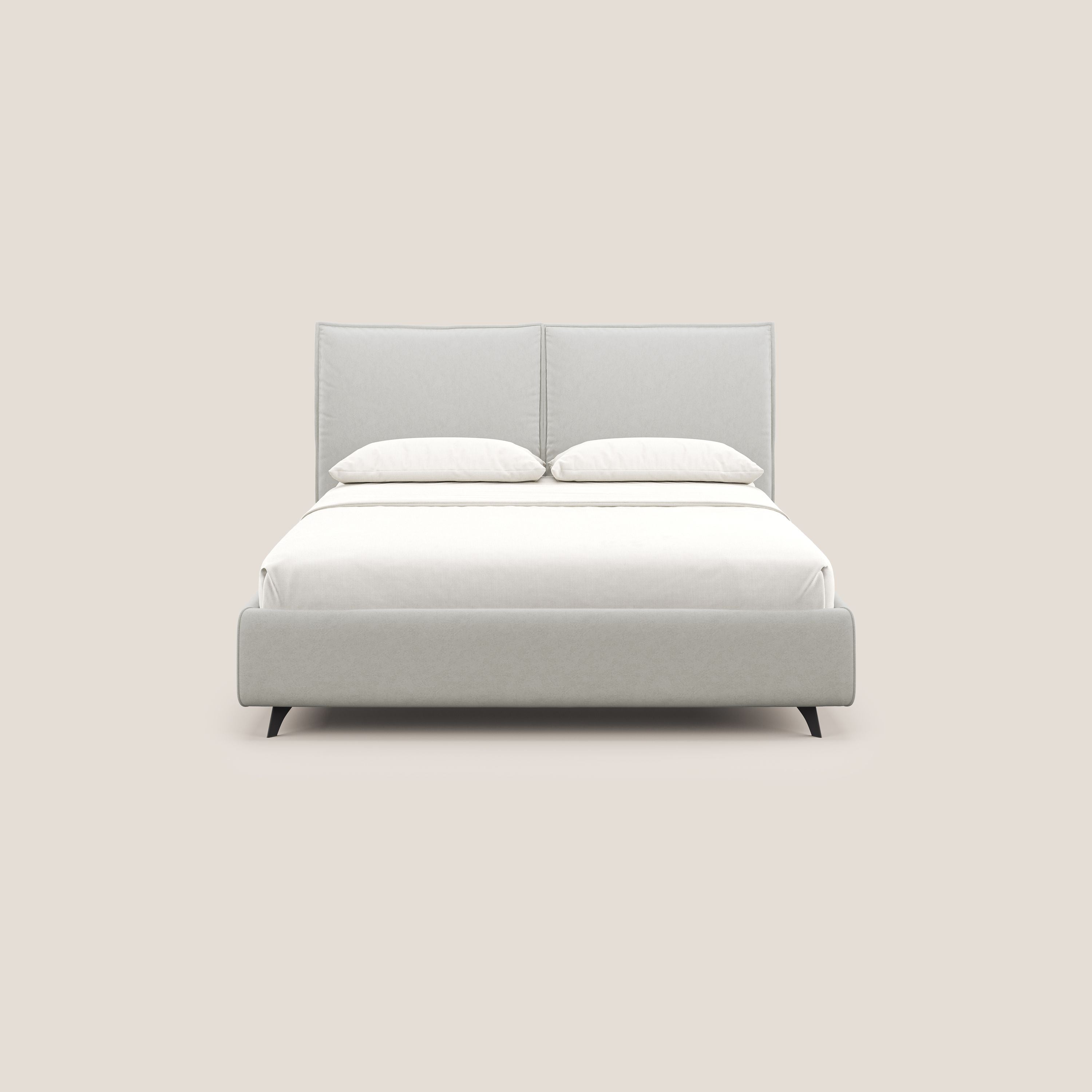 Nives letto imbottito contenitore sfoderabile in microfibra velluto impermeabile T09 panna - divani.store