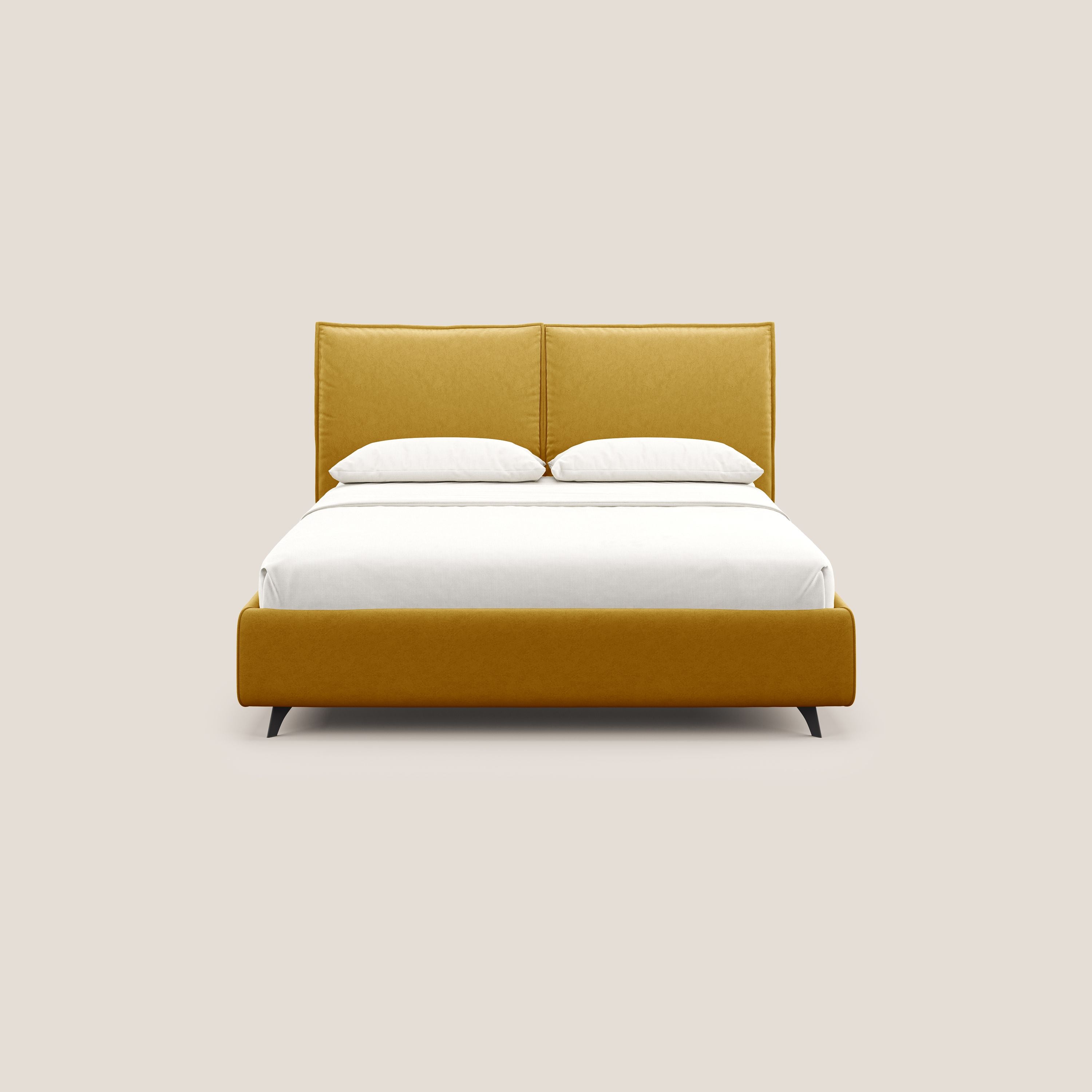 Nives letto imbottito contenitore sfoderabile in microfibra velluto impermeabile T09 giallo - divani.store