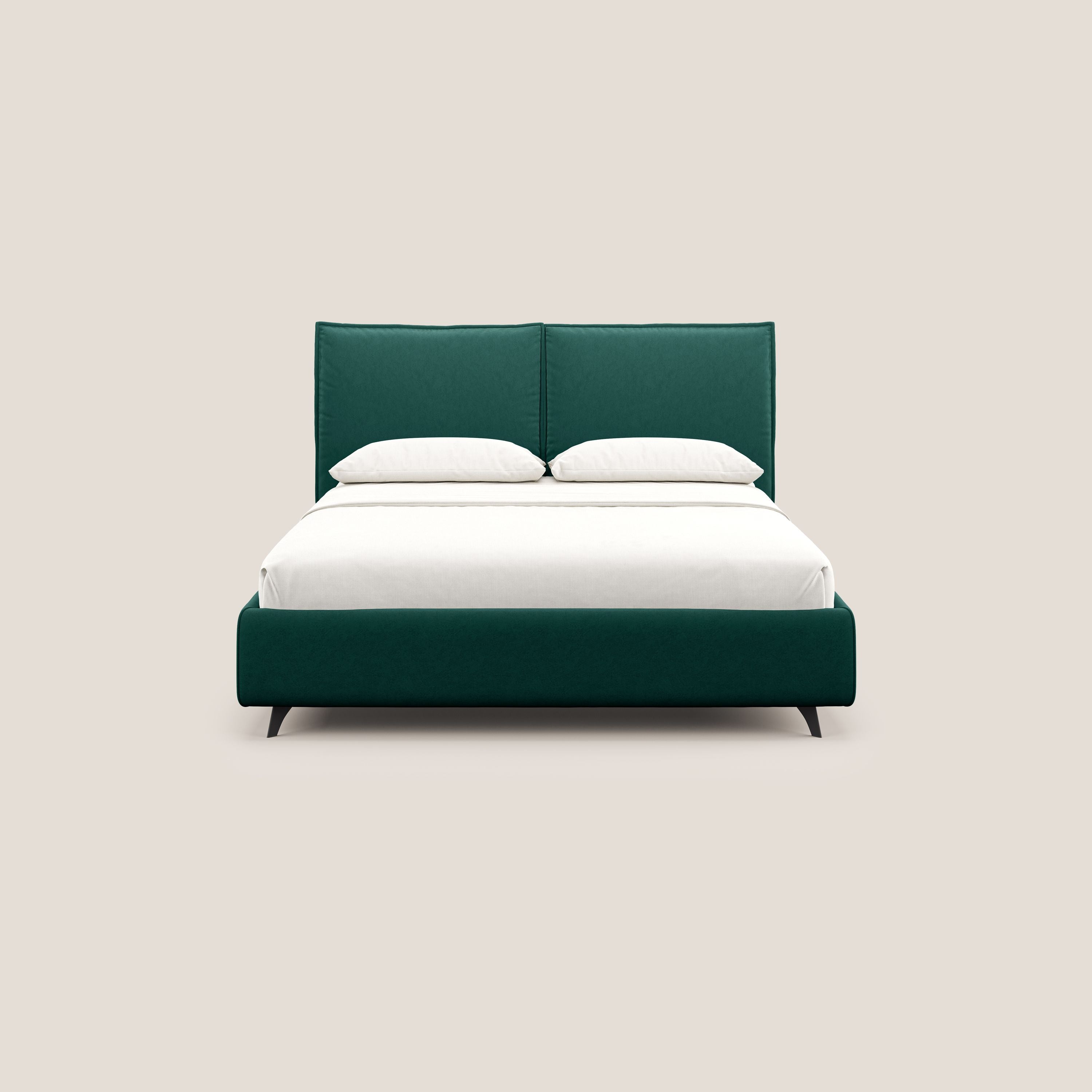 Nives letto imbottito contenitore sfoderabile in microfibra velluto impermeabile T09 verde - divani.store