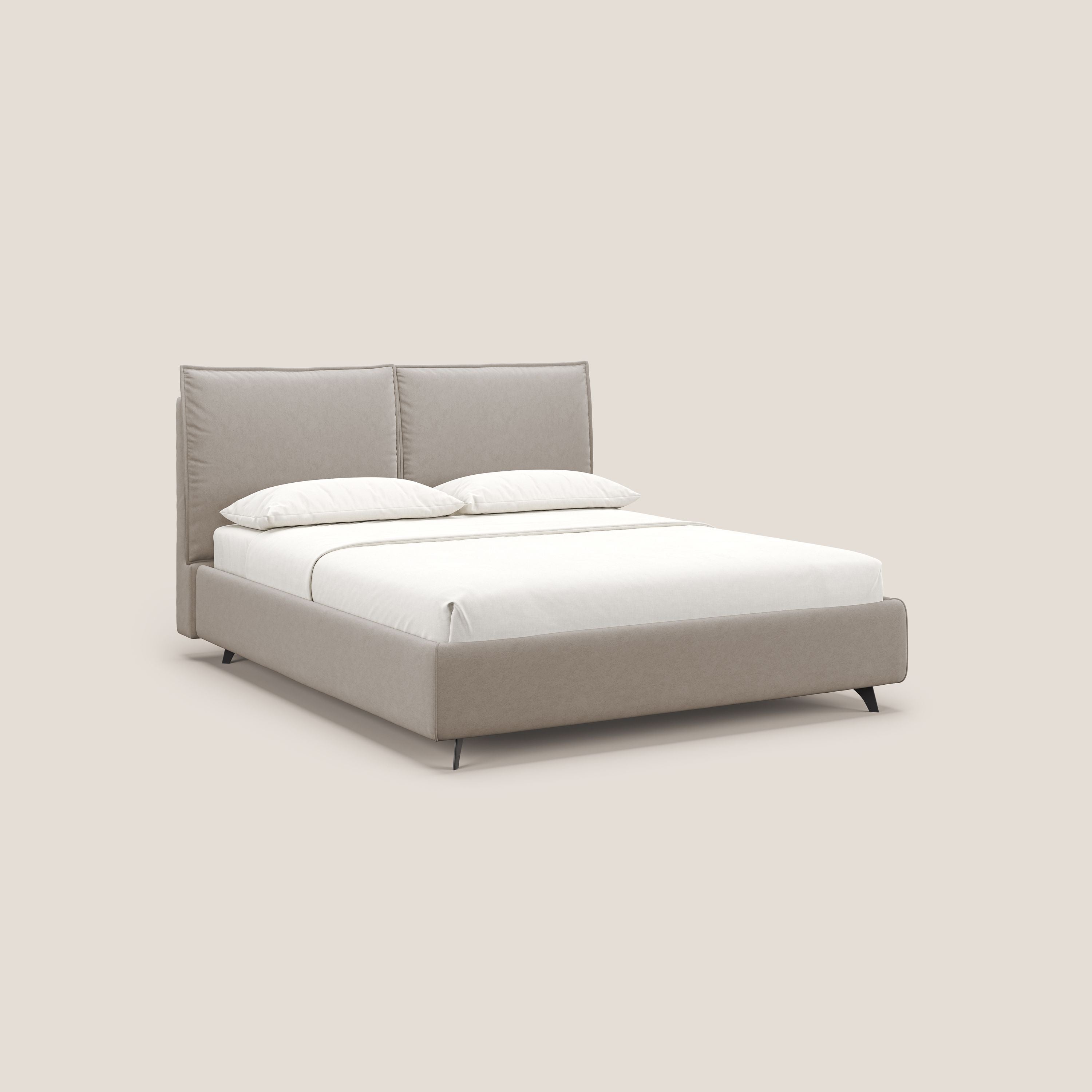 Nives letto imbottito contenitore sfoderabile in microfibra velluto impermeabile T09 tortora - divani.store