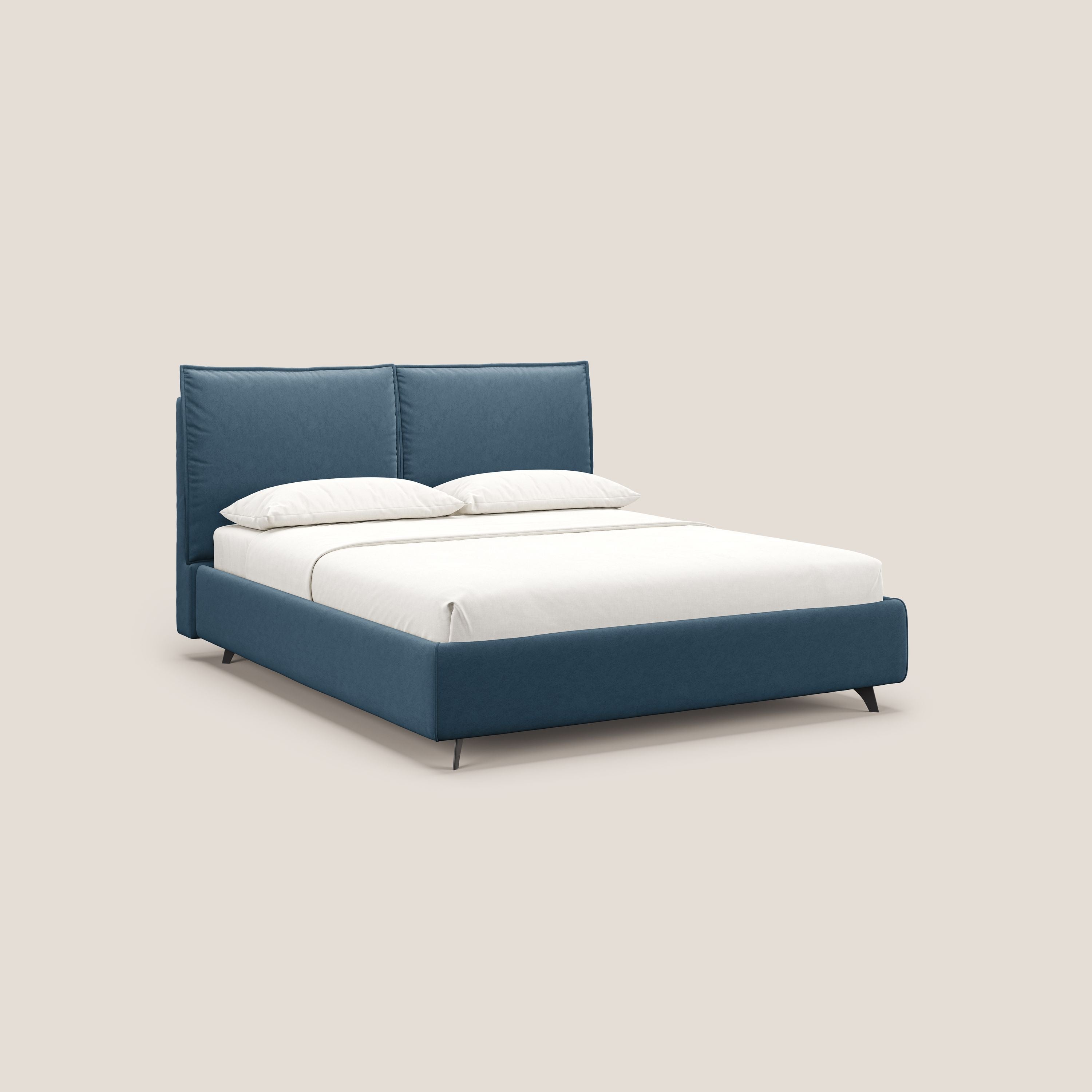 Nives letto imbottito contenitore sfoderabile in microfibra velluto impermeabile T09 blu - divani.store