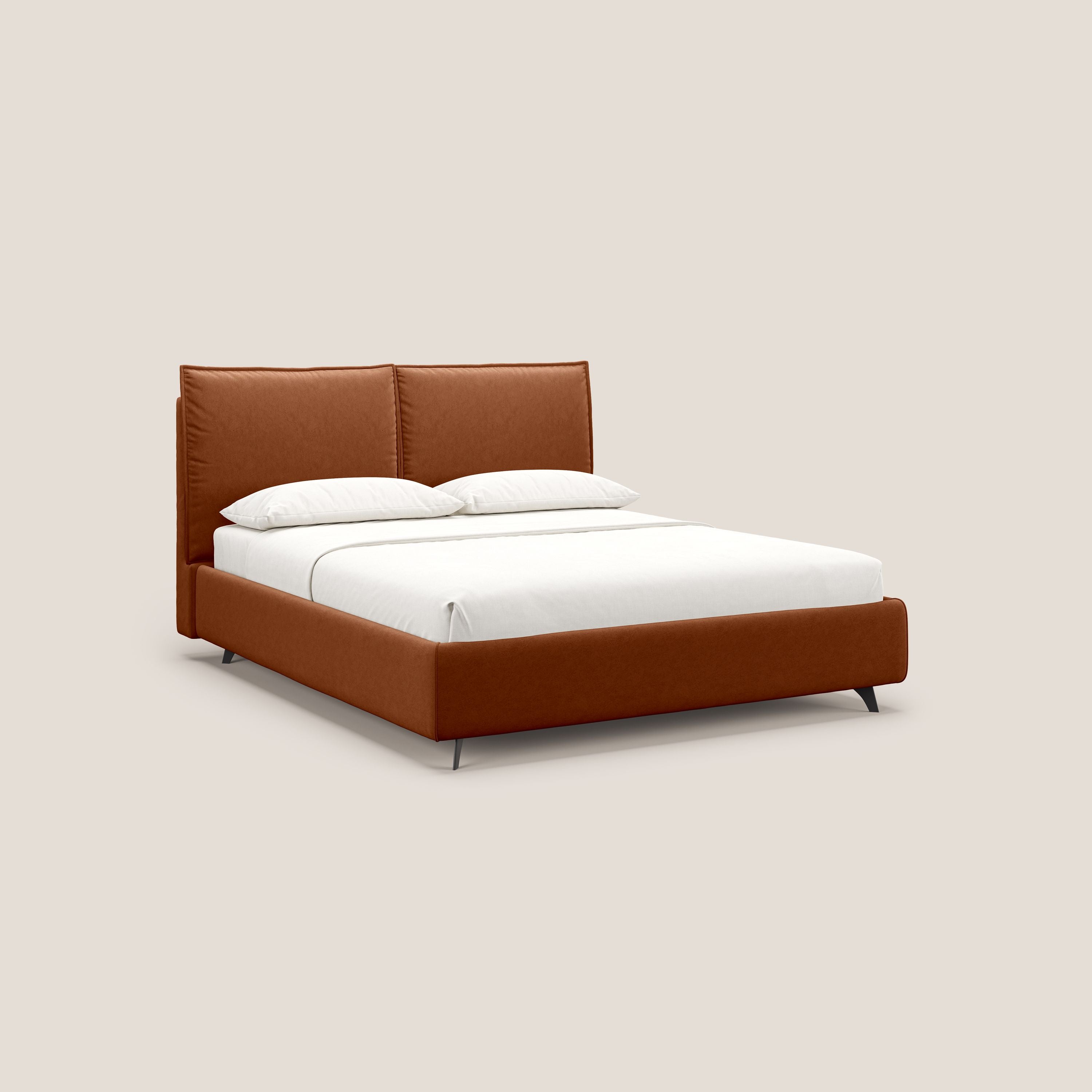 Nives letto imbottito contenitore sfoderabile in microfibra velluto impermeabile T09 ruggine - divani.store