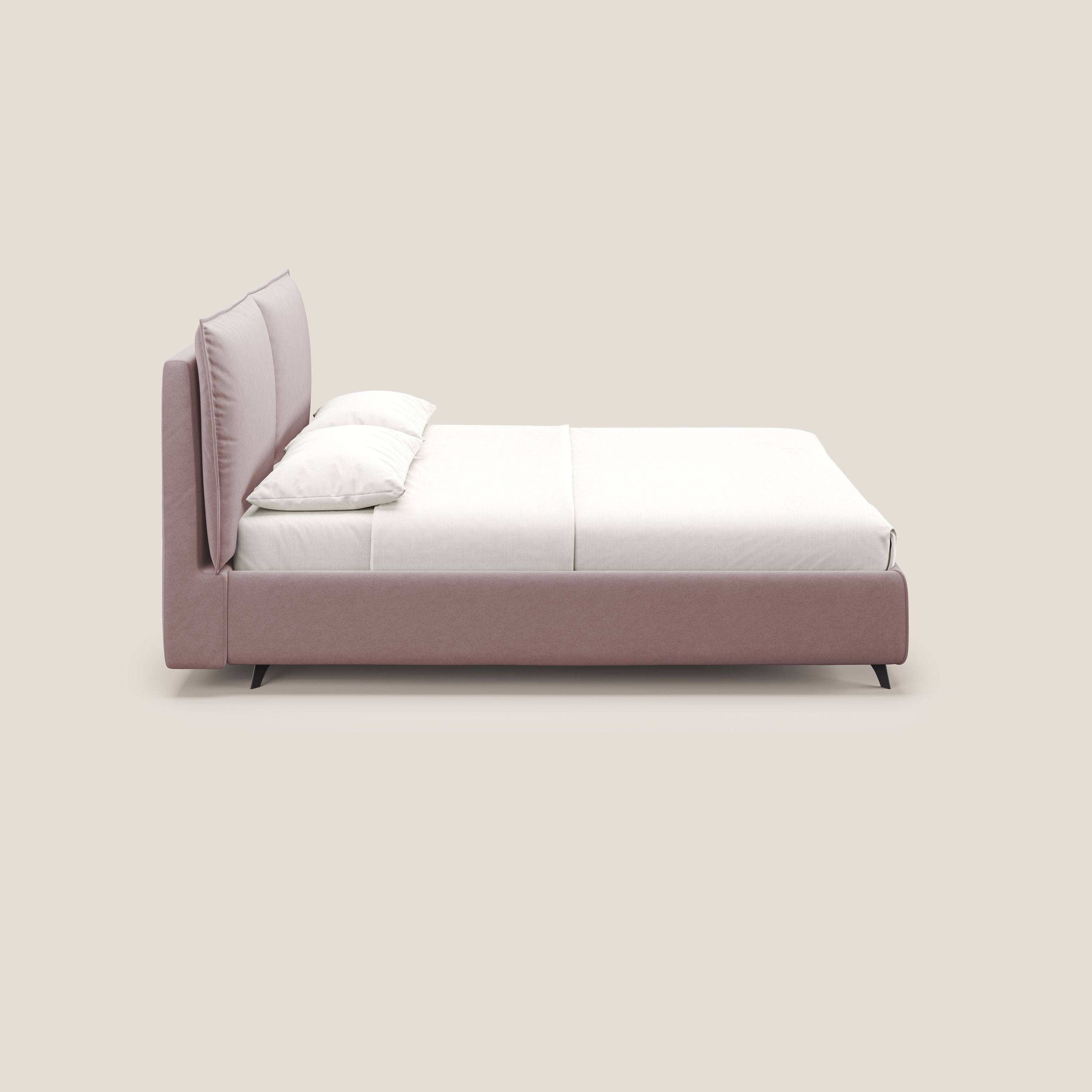 Nives letto imbottito contenitore sfoderabile in microfibra velluto impermeabile T09 rosa - divani.store