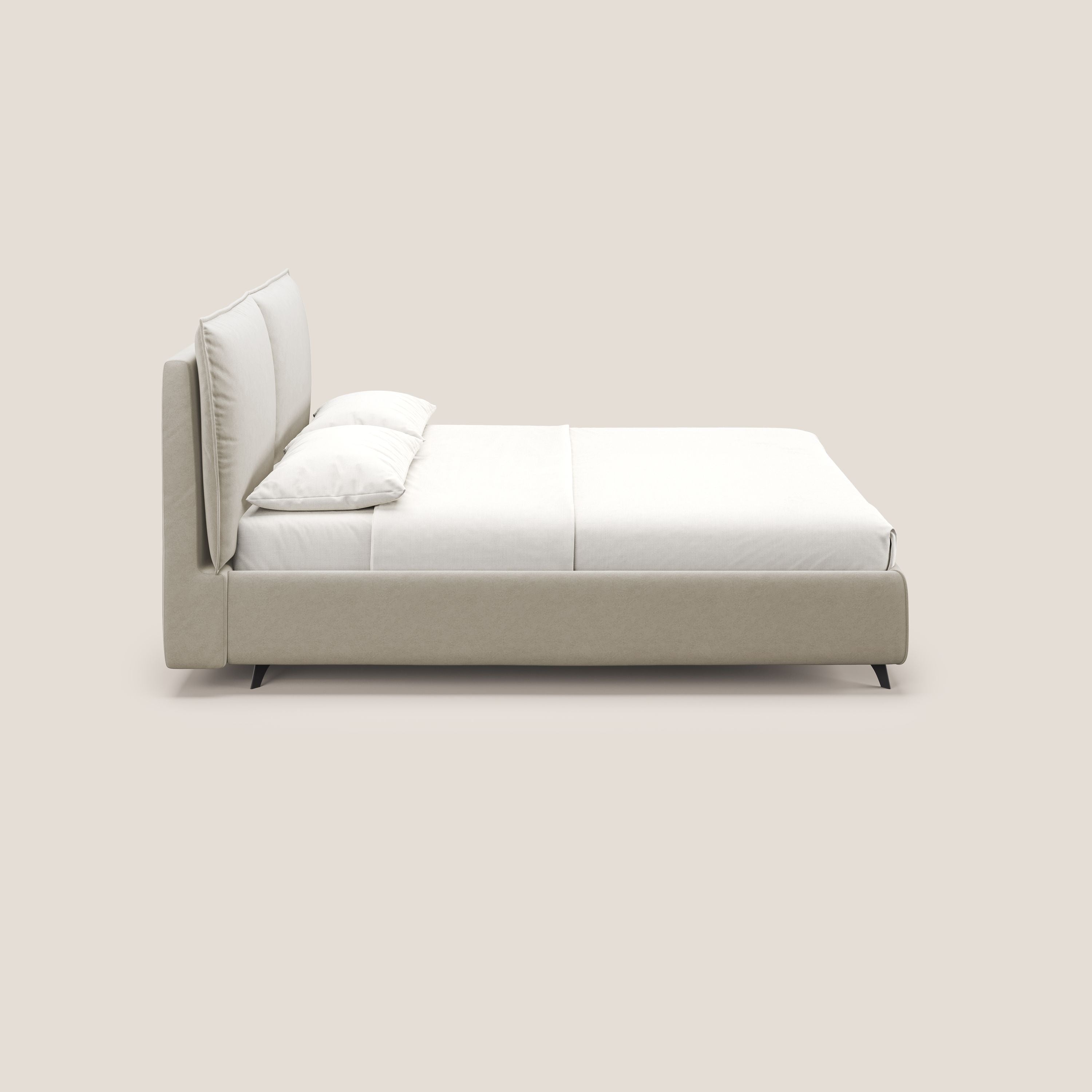 Nives letto imbottito contenitore sfoderabile in microfibra velluto impermeabile T09 beige - divani.store