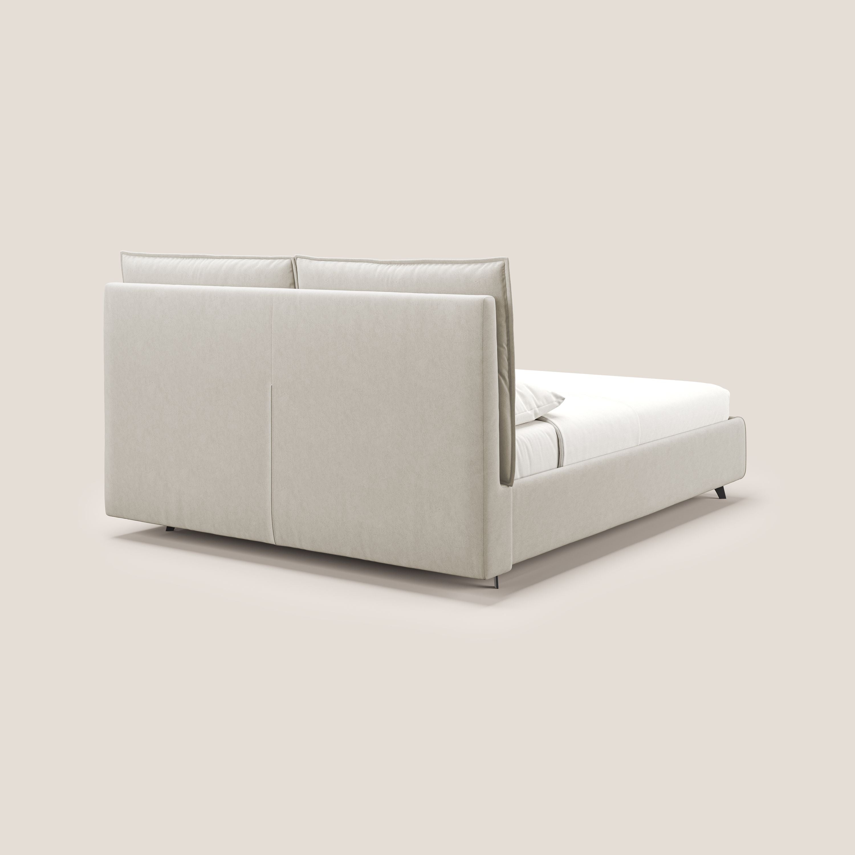 Nives letto imbottito contenitore sfoderabile in microfibra velluto impermeabile T09 beige - divani.store