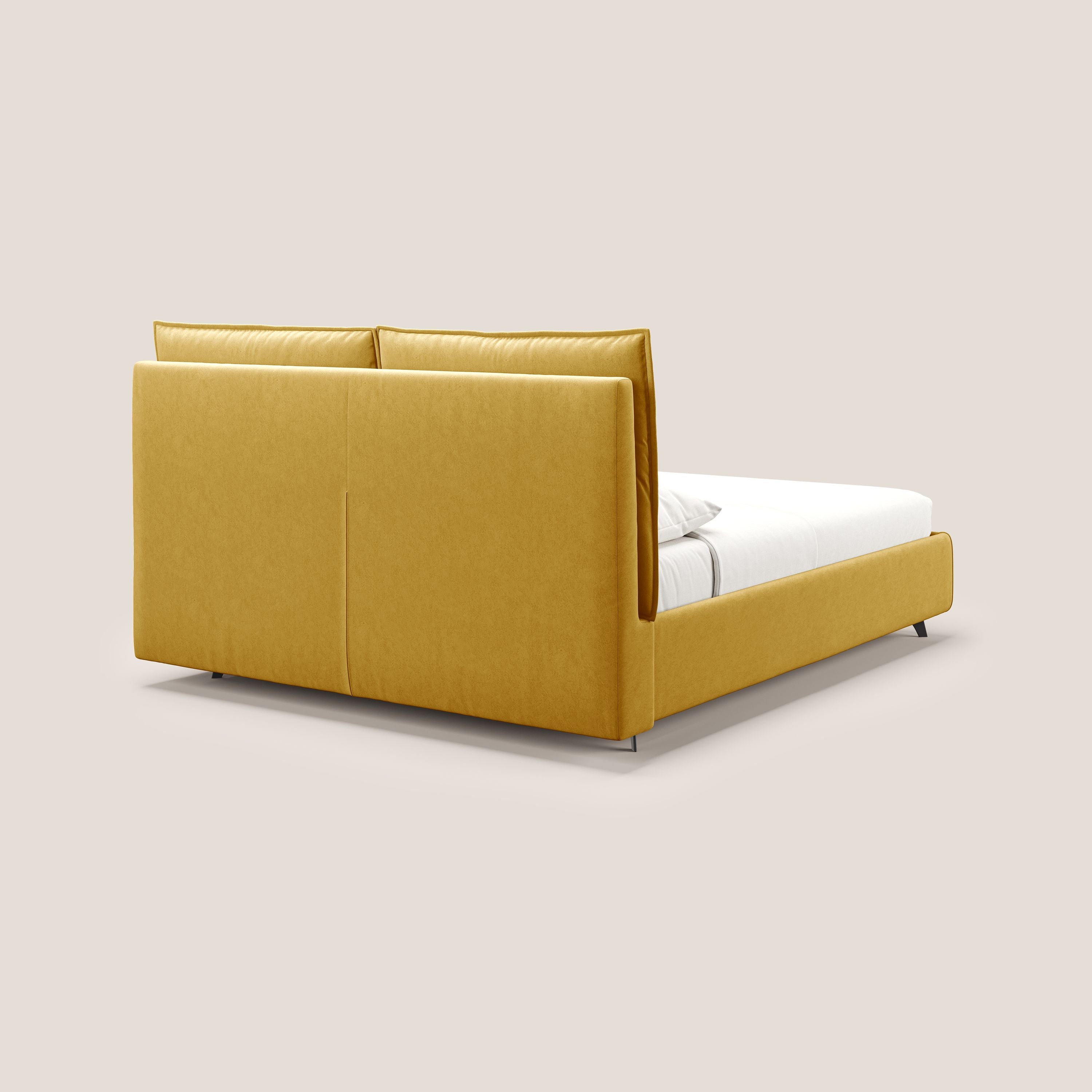 Nives letto imbottito contenitore sfoderabile in microfibra velluto impermeabile T09 giallo - divani.store