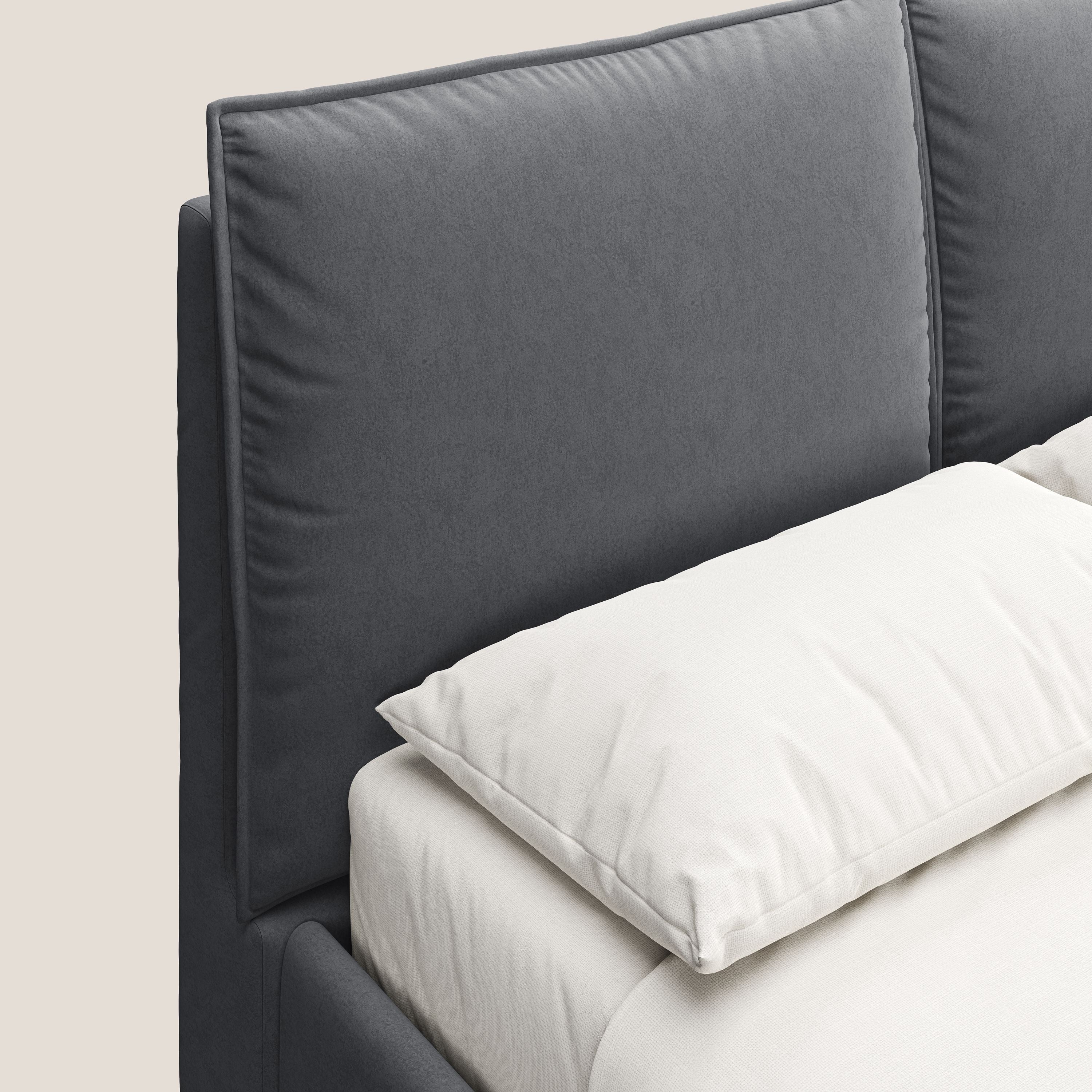 Nives letto imbottito contenitore sfoderabile in microfibra velluto impermeabile T09 grigio - divani.store