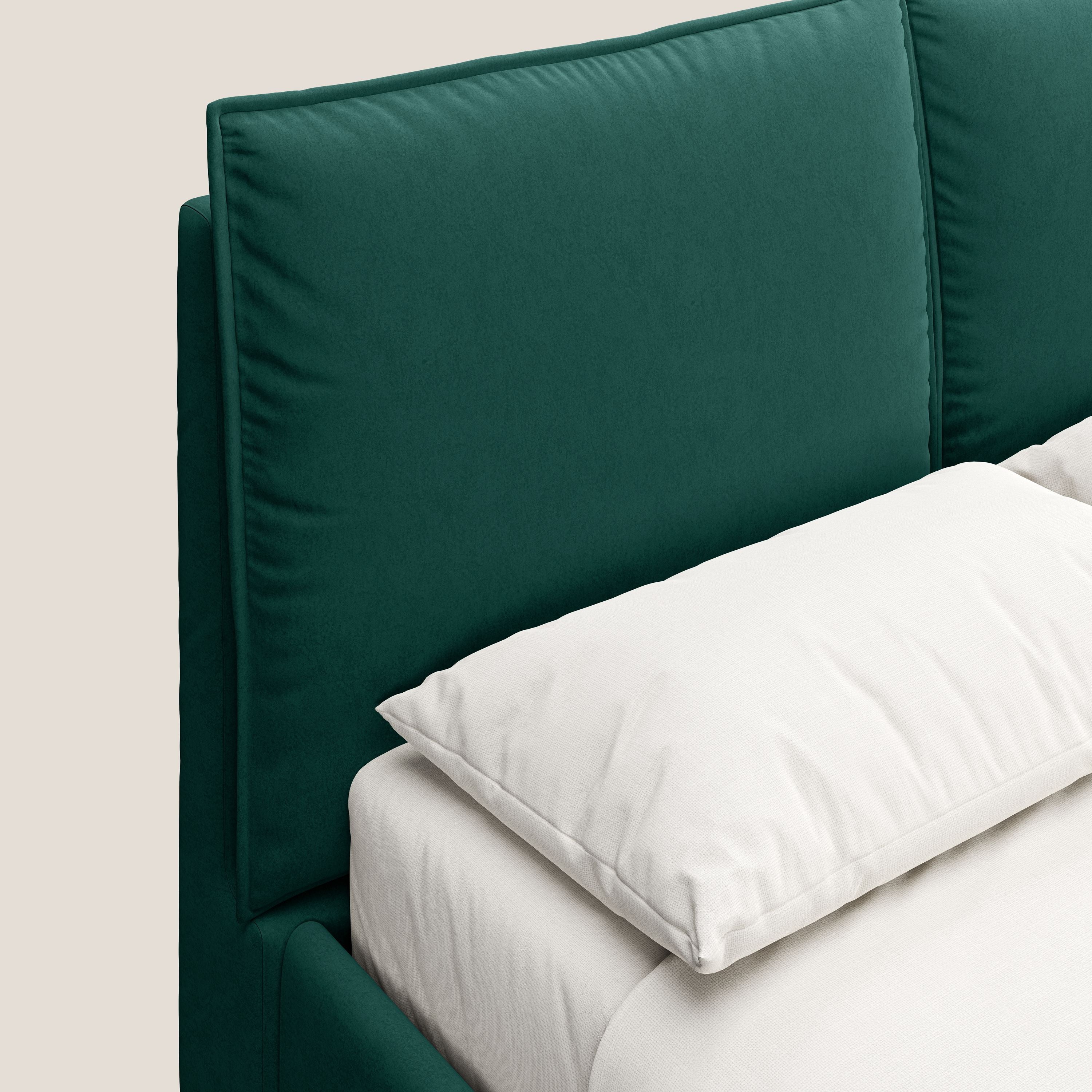 Nives letto imbottito contenitore sfoderabile in microfibra velluto impermeabile T09 verde - divani.store