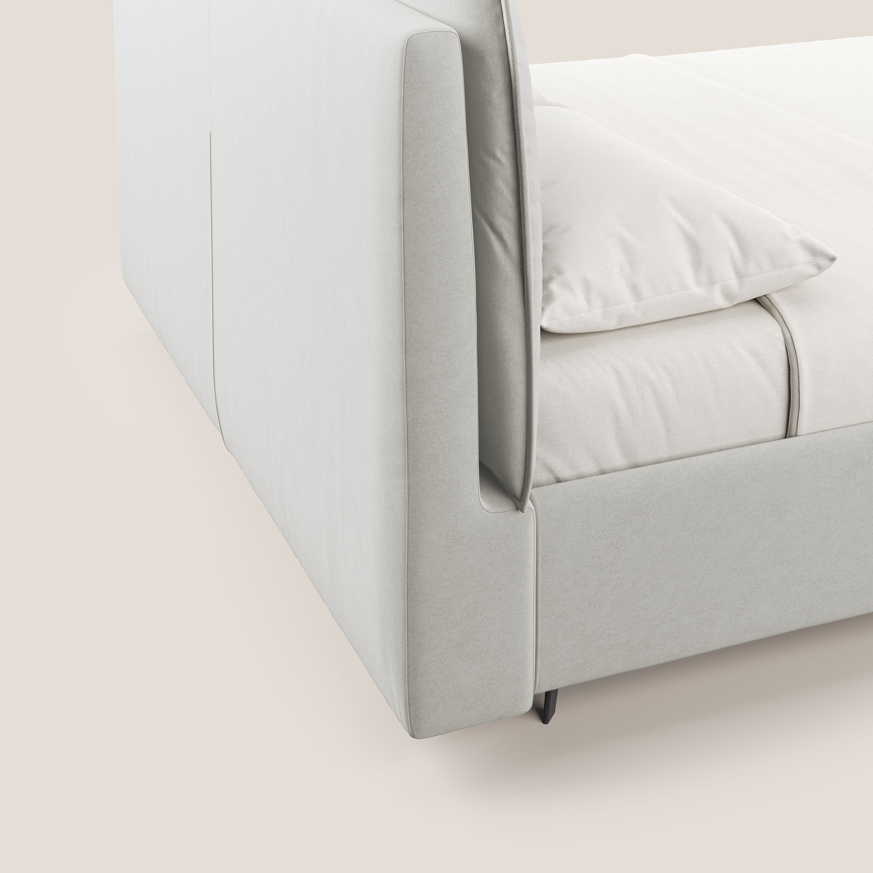 Nives letto imbottito contenitore sfoderabile in microfibra velluto impermeabile T09 panna - divani.store