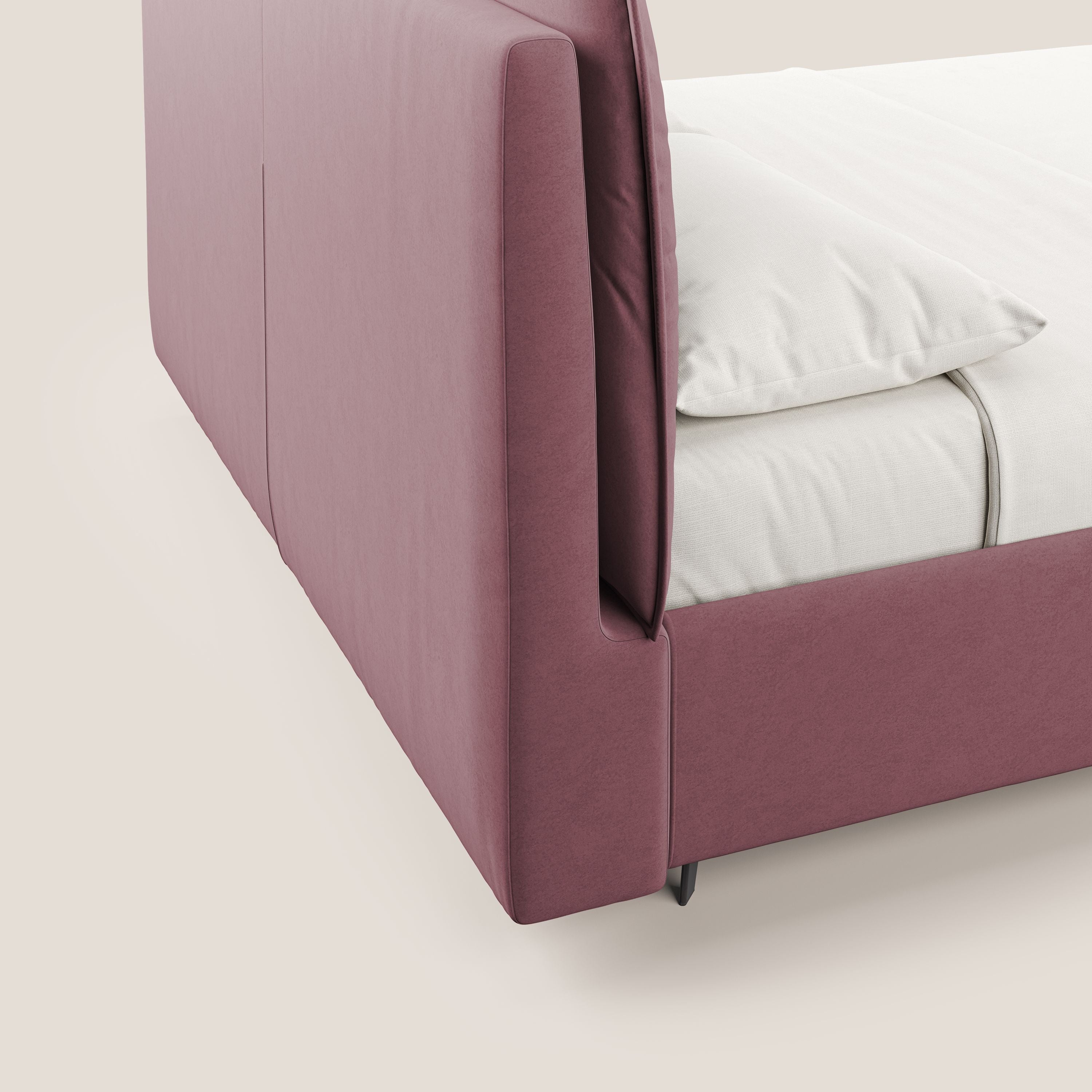 Nives letto imbottito contenitore sfoderabile in microfibra velluto impermeabile T09 salmone - divani.store