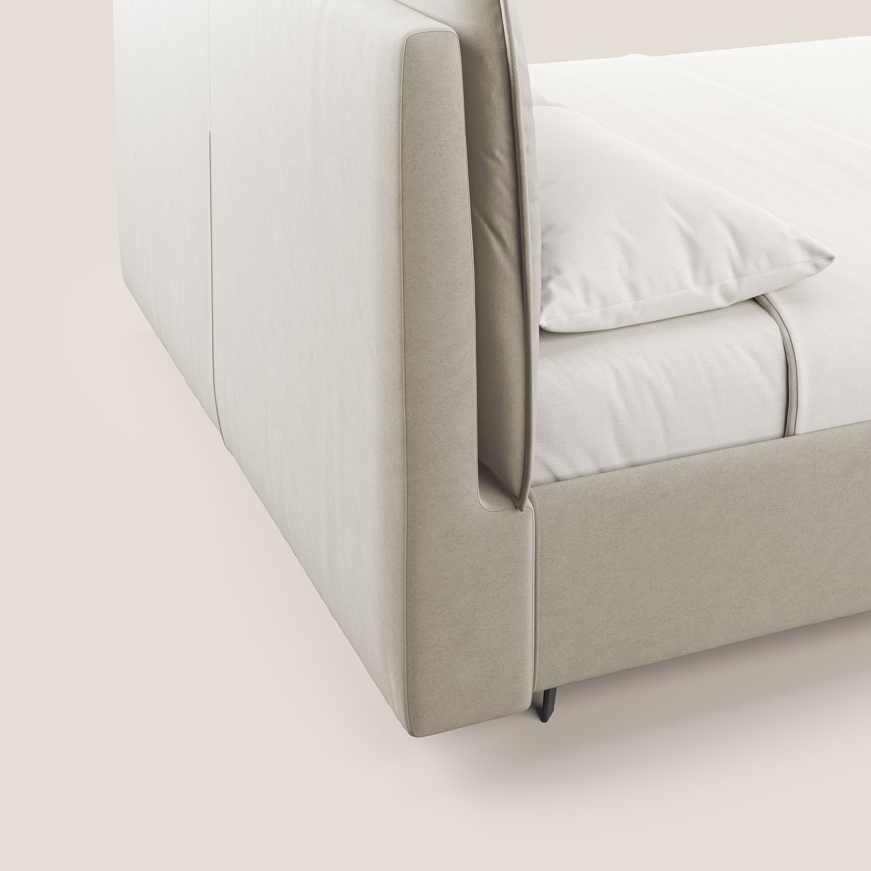 Nives letto imbottito contenitore sfoderabile in microfibra velluto impermeabile T09 beige - divani.store