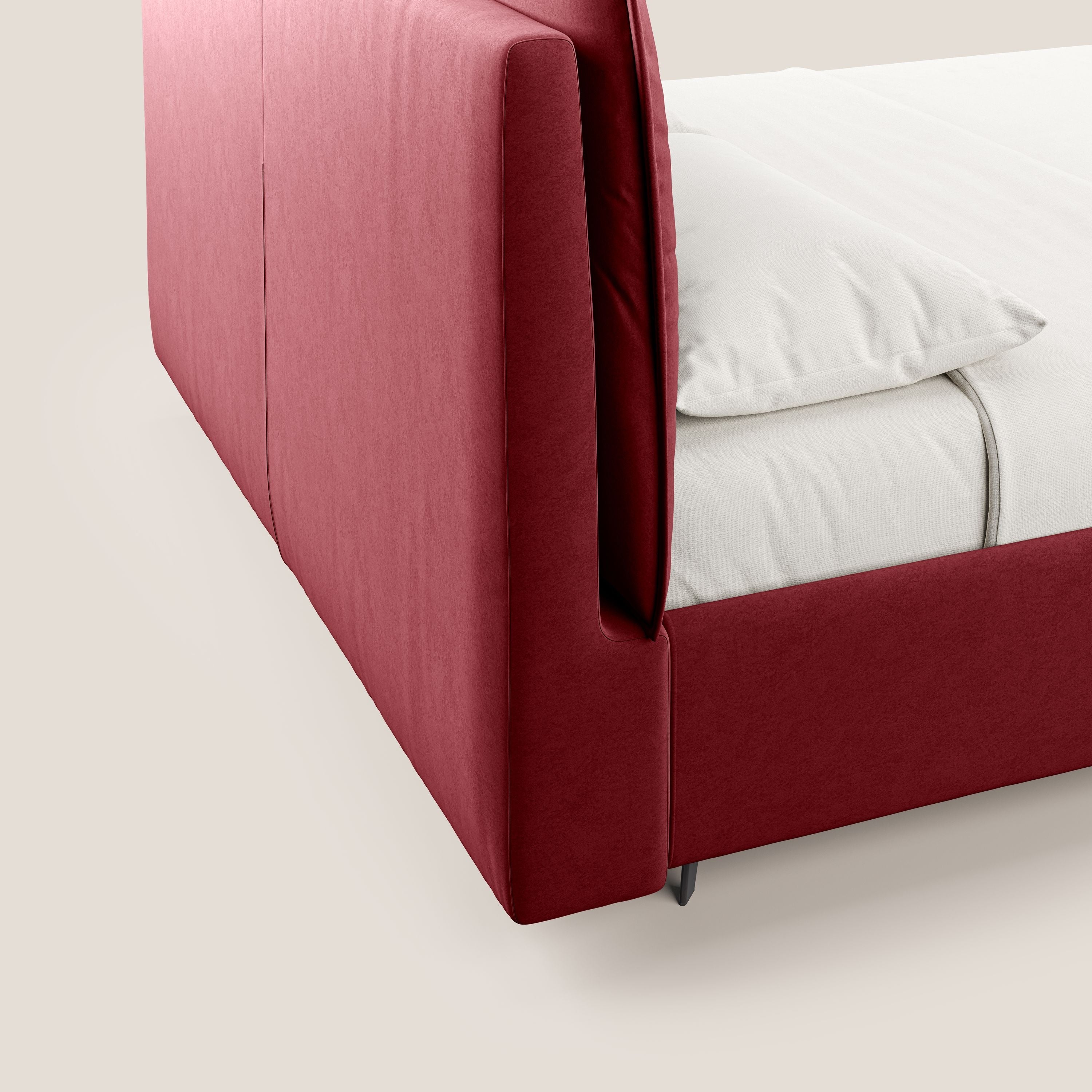 Nives letto imbottito contenitore sfoderabile in microfibra velluto impermeabile T09 rosso - divani.store