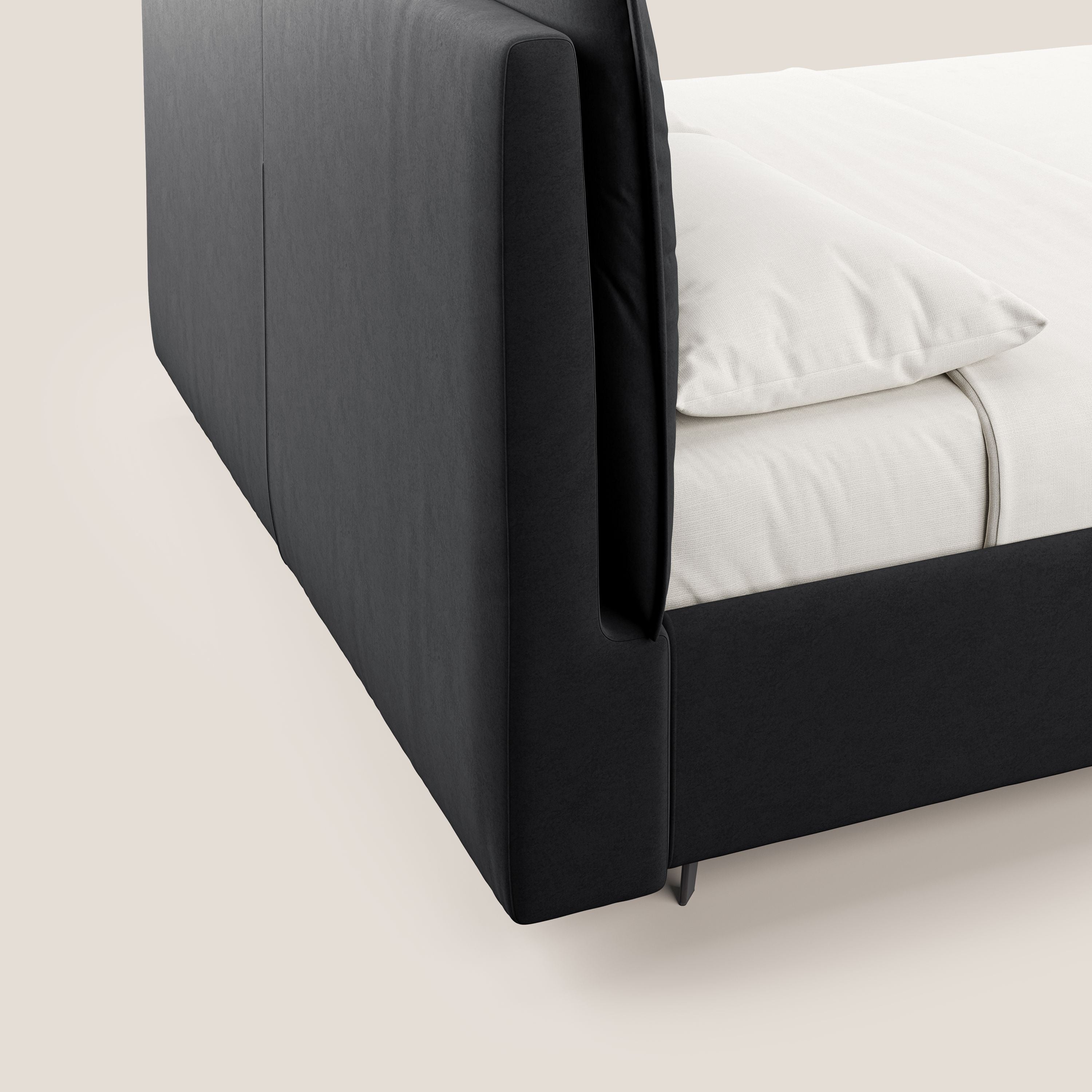 Nives letto imbottito contenitore sfoderabile in microfibra velluto impermeabile T09 antracite - divani.store