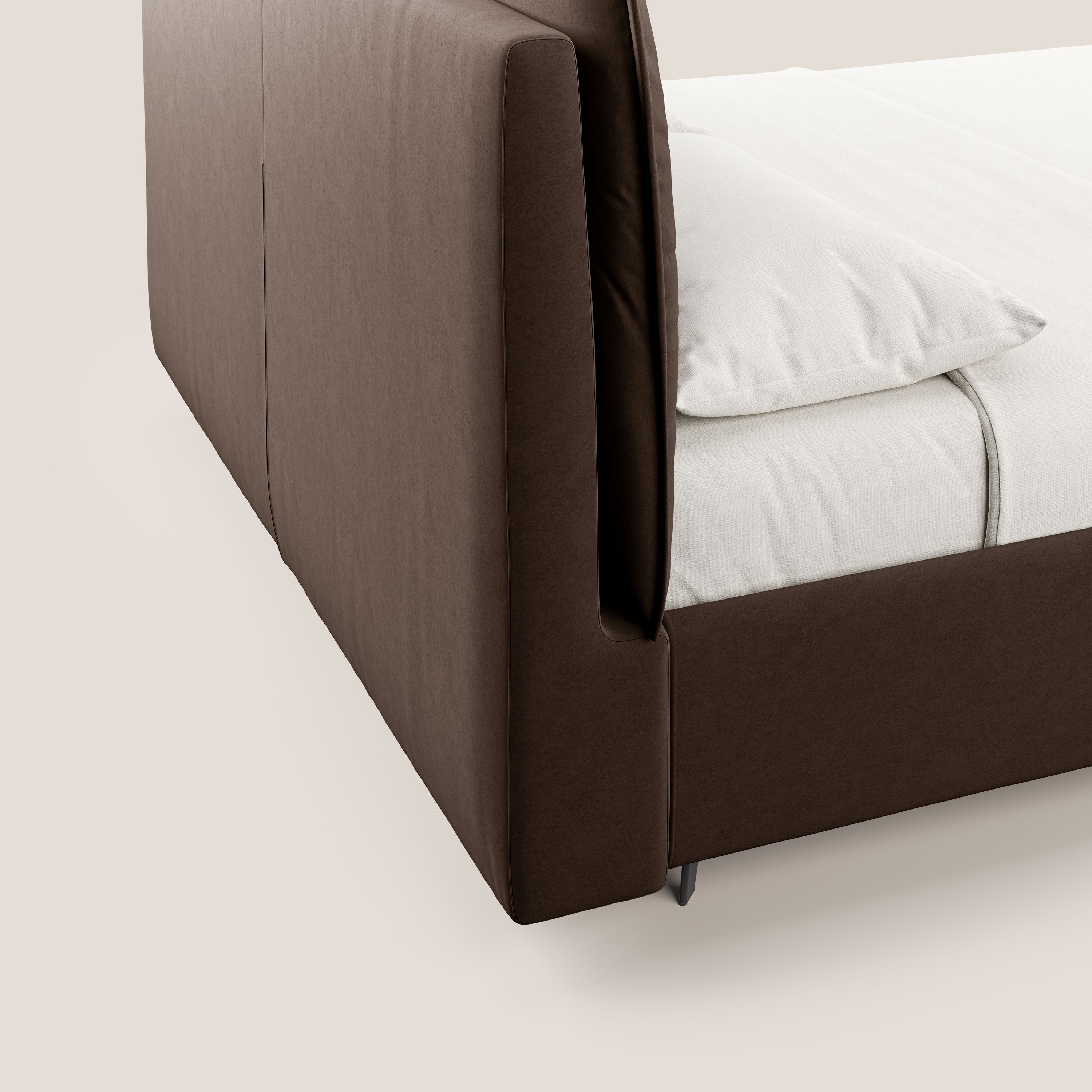 Nives letto imbottito contenitore sfoderabile in microfibra velluto impermeabile T09 marrone - divani.store