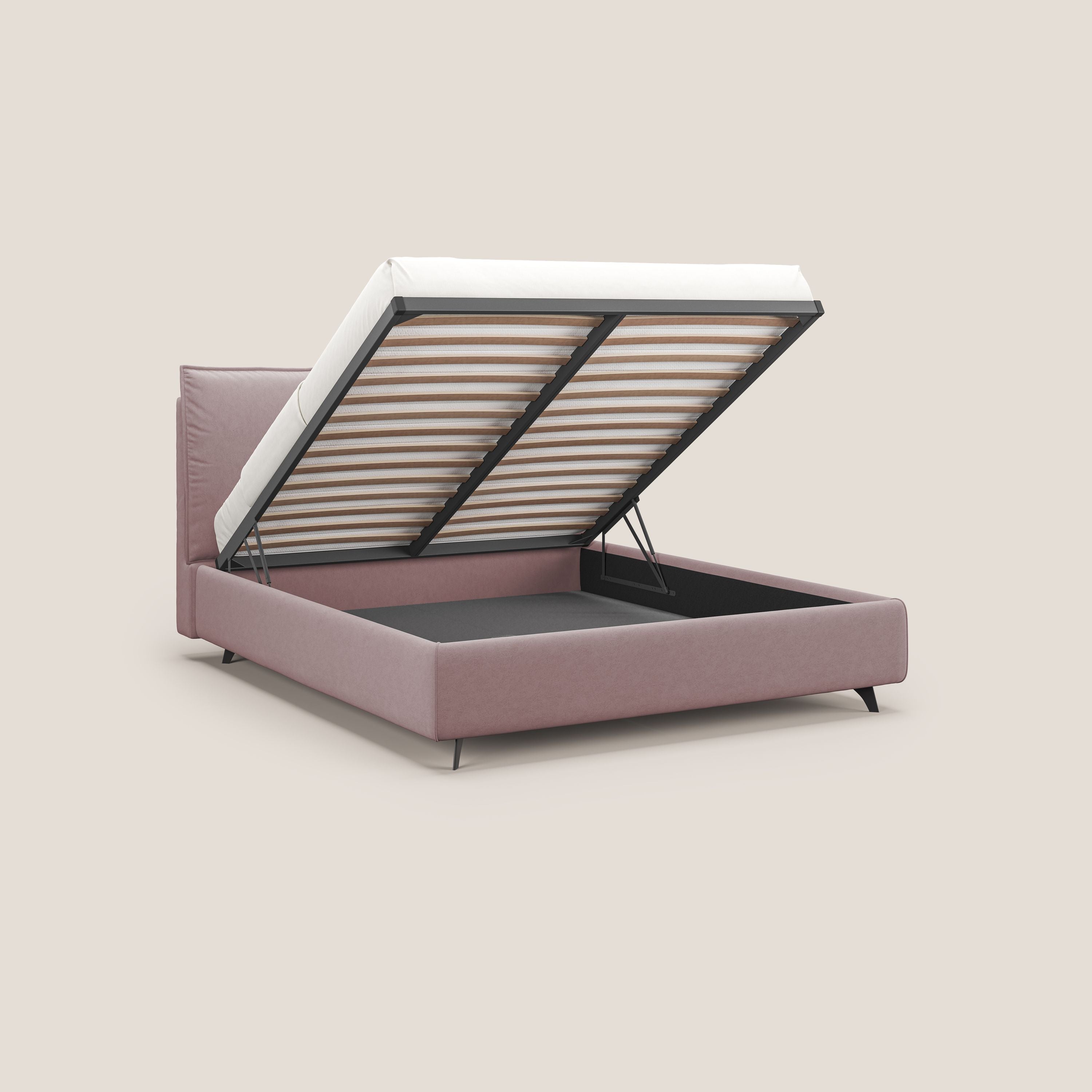 Nives letto imbottito contenitore sfoderabile in microfibra velluto impermeabile T09 rosa - divani.store