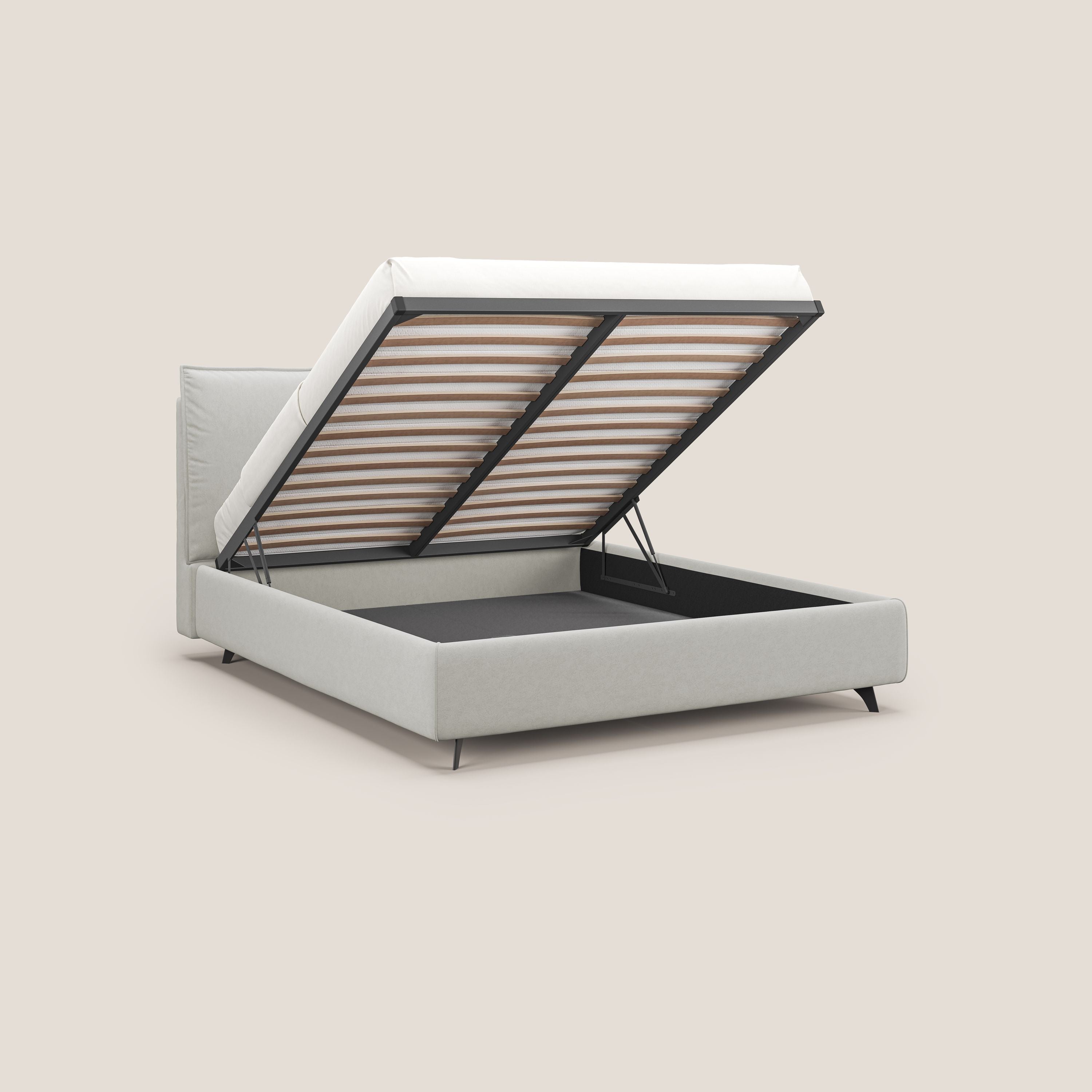 Nives letto imbottito contenitore sfoderabile in microfibra velluto impermeabile T09 panna - divani.store