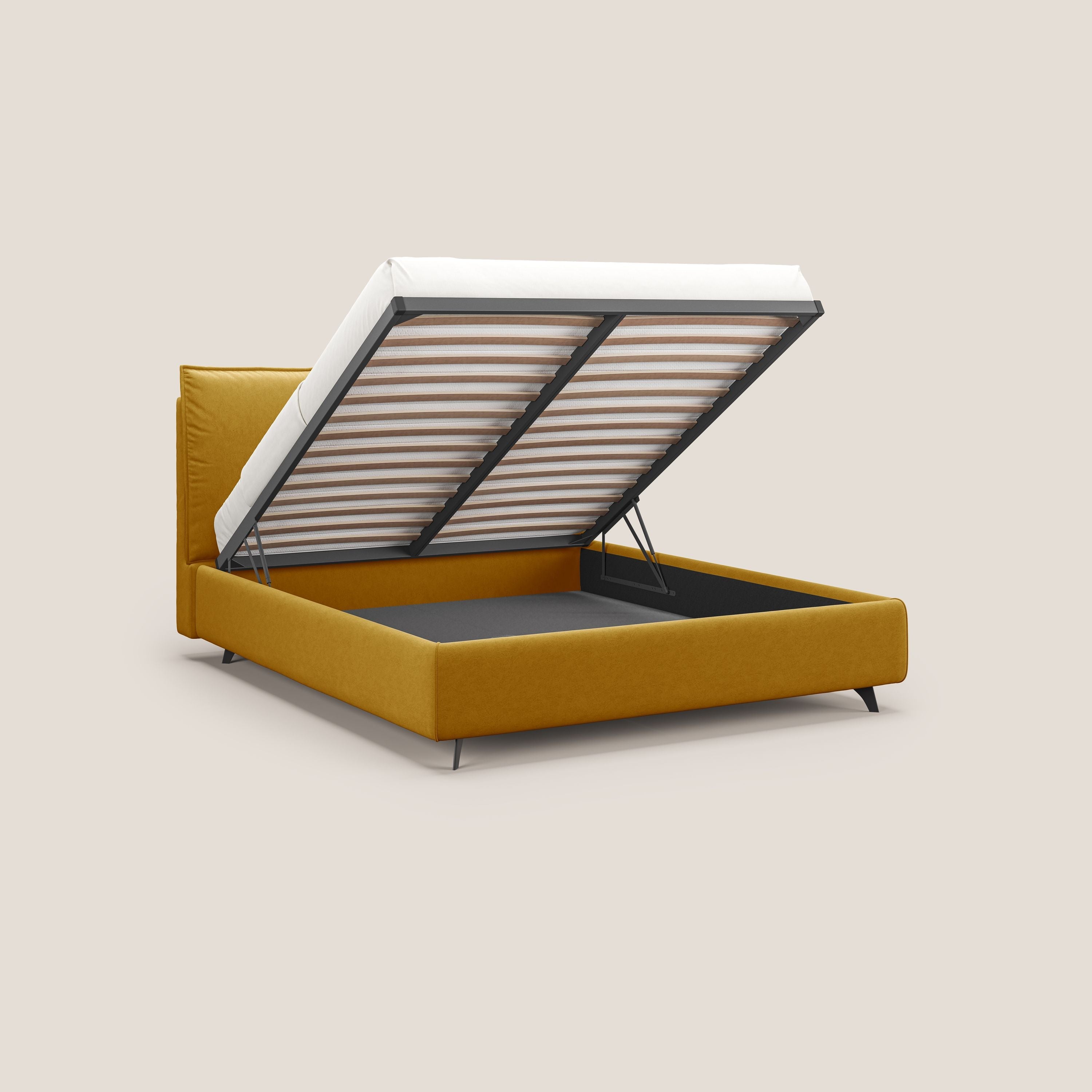 Nives letto imbottito contenitore sfoderabile in microfibra velluto impermeabile T09 giallo - divani.store