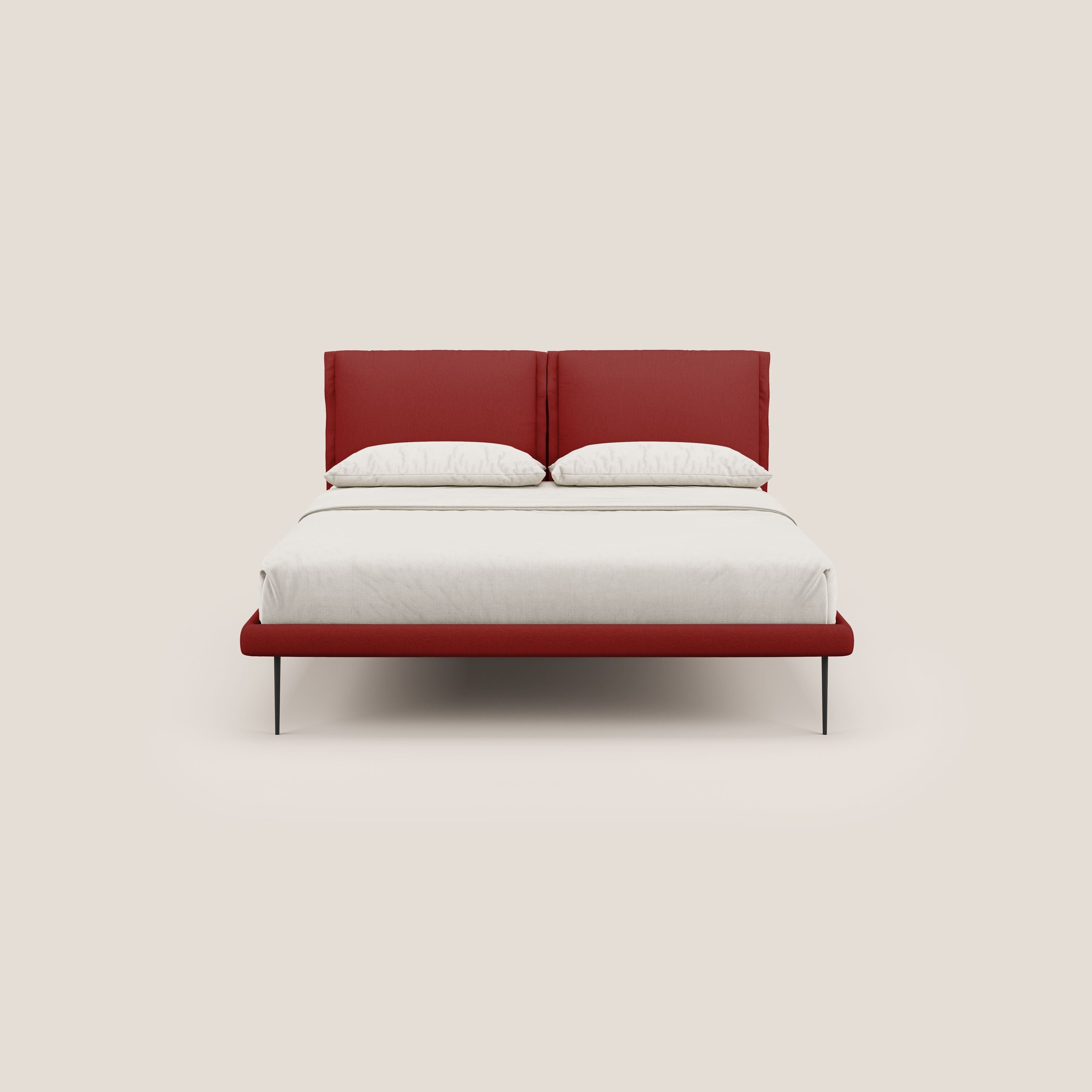 Noah letto con cuscini regolabili e piedi alti in metallo in tessuto smacchiabile T05 rosso - divani.store