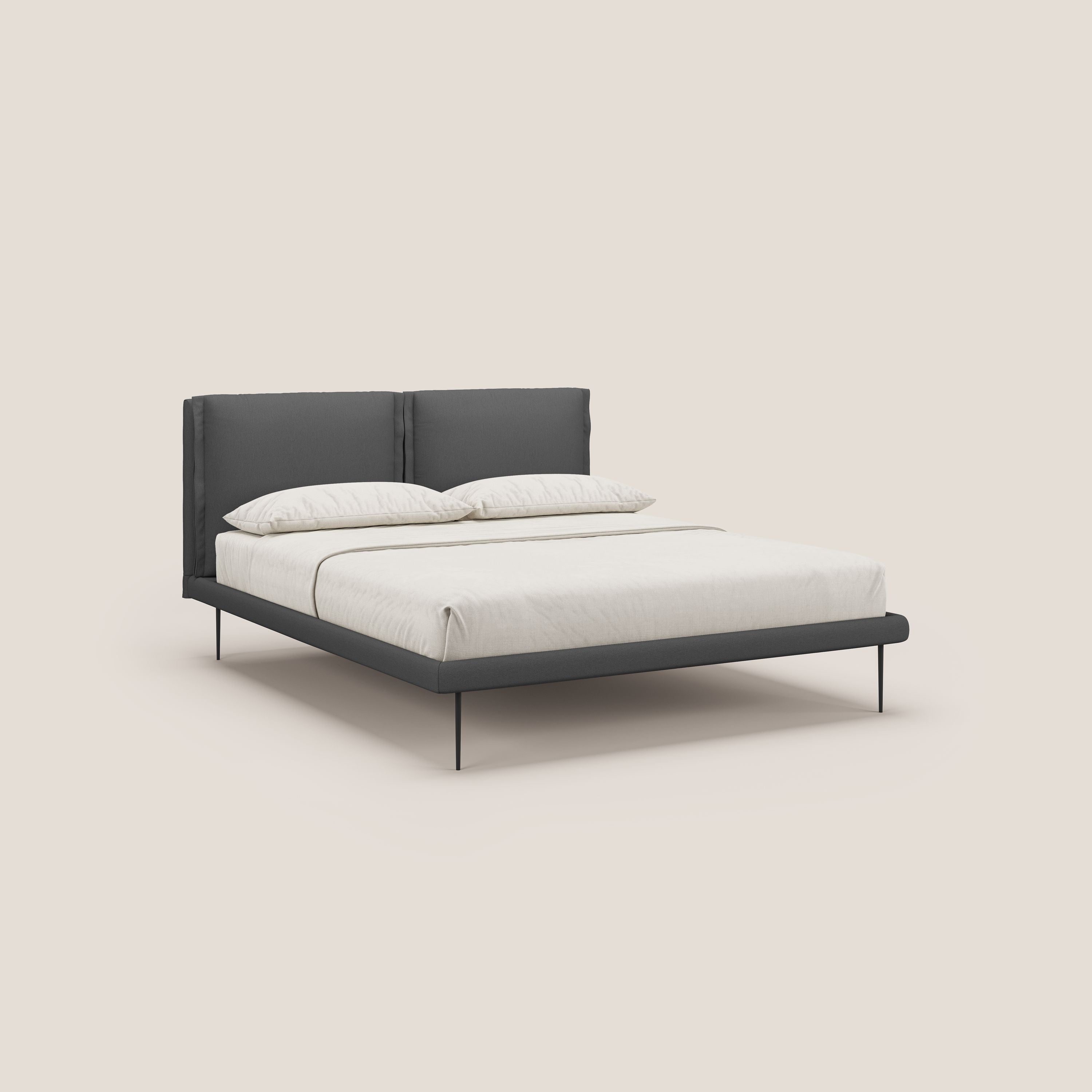 Noah letto con cuscini regolabili e piedi alti in metallo in tessuto smacchiabile T05 antracite - divani.store