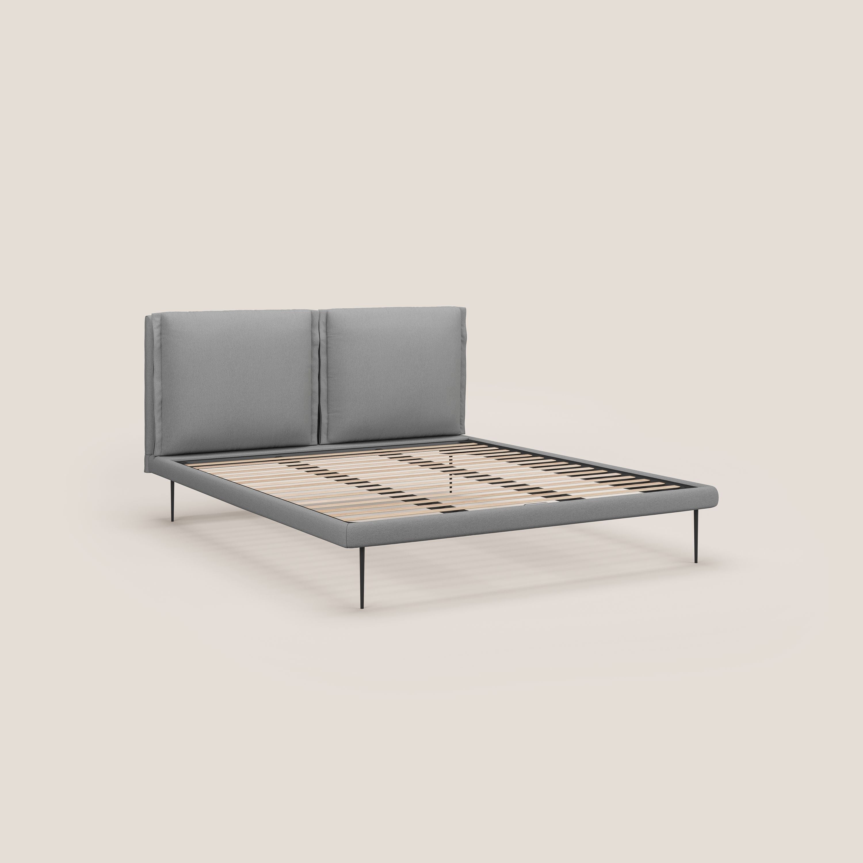 Noah letto con cuscini regolabili e piedi alti in metallo in tessuto smacchiabile T05 grigio - divani.store