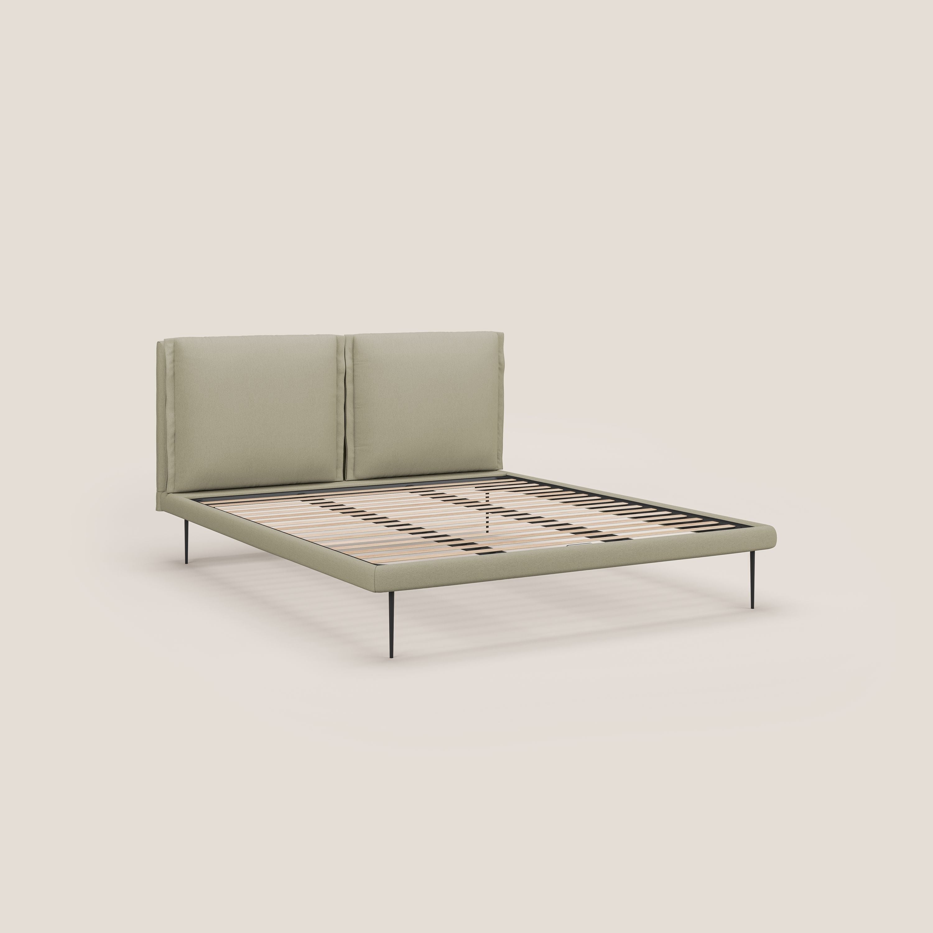 Noah letto con cuscini regolabili e piedi alti in metallo in tessuto smacchiabile T05 panna - divani.store