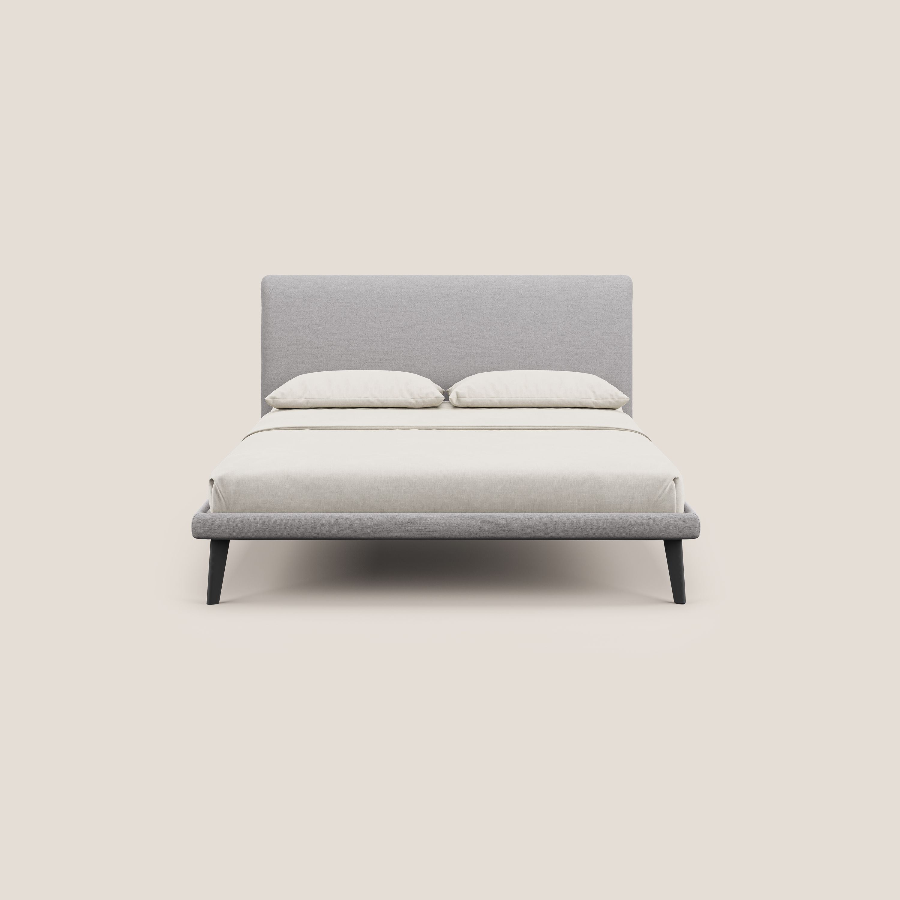 Noel letto minimal scandinavo con piedi in mogano e tessuto fiammato impermeabile T19 - divani.store