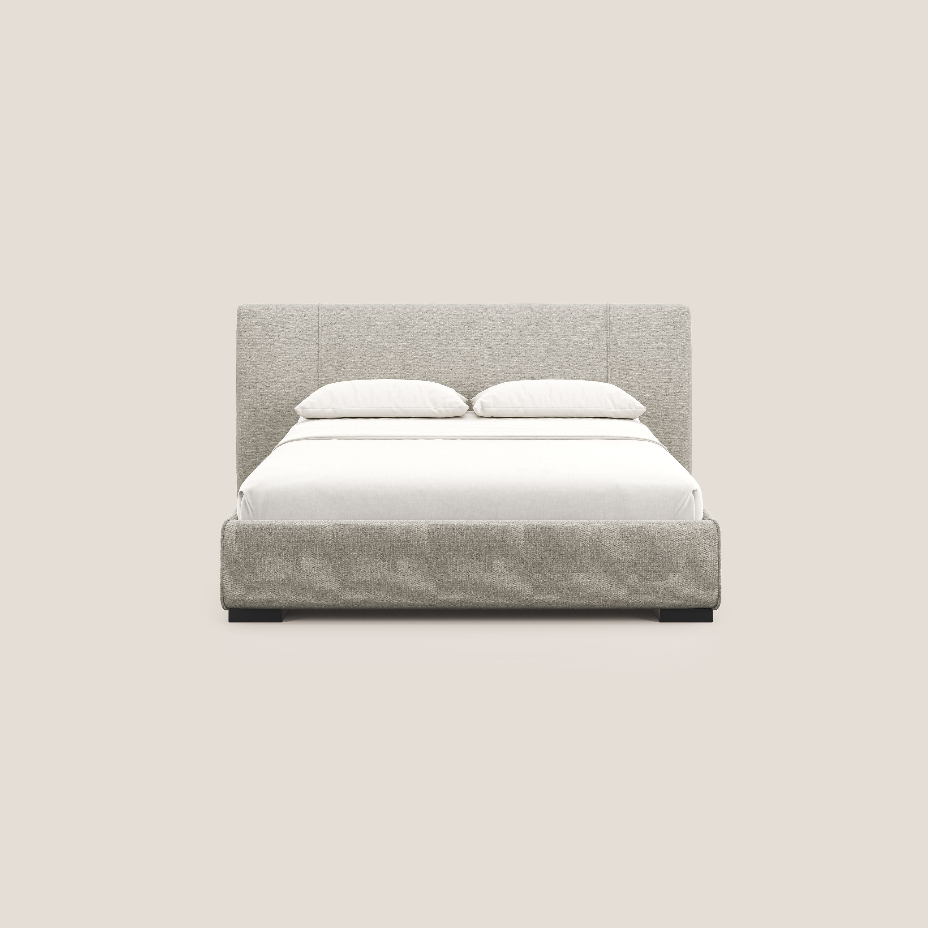 Omero letto imbottito contenitore sfoderabile in tessuto fiammato impermeabile T14 tortora - divani.store