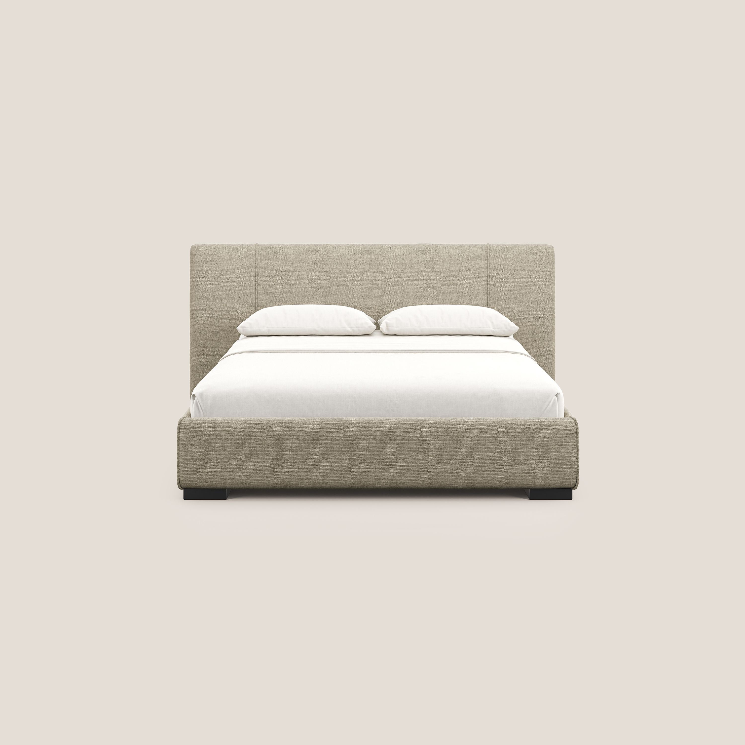 Omero letto imbottito contenitore sfoderabile in tessuto fiammato impermeabile T14 beige - divani.store