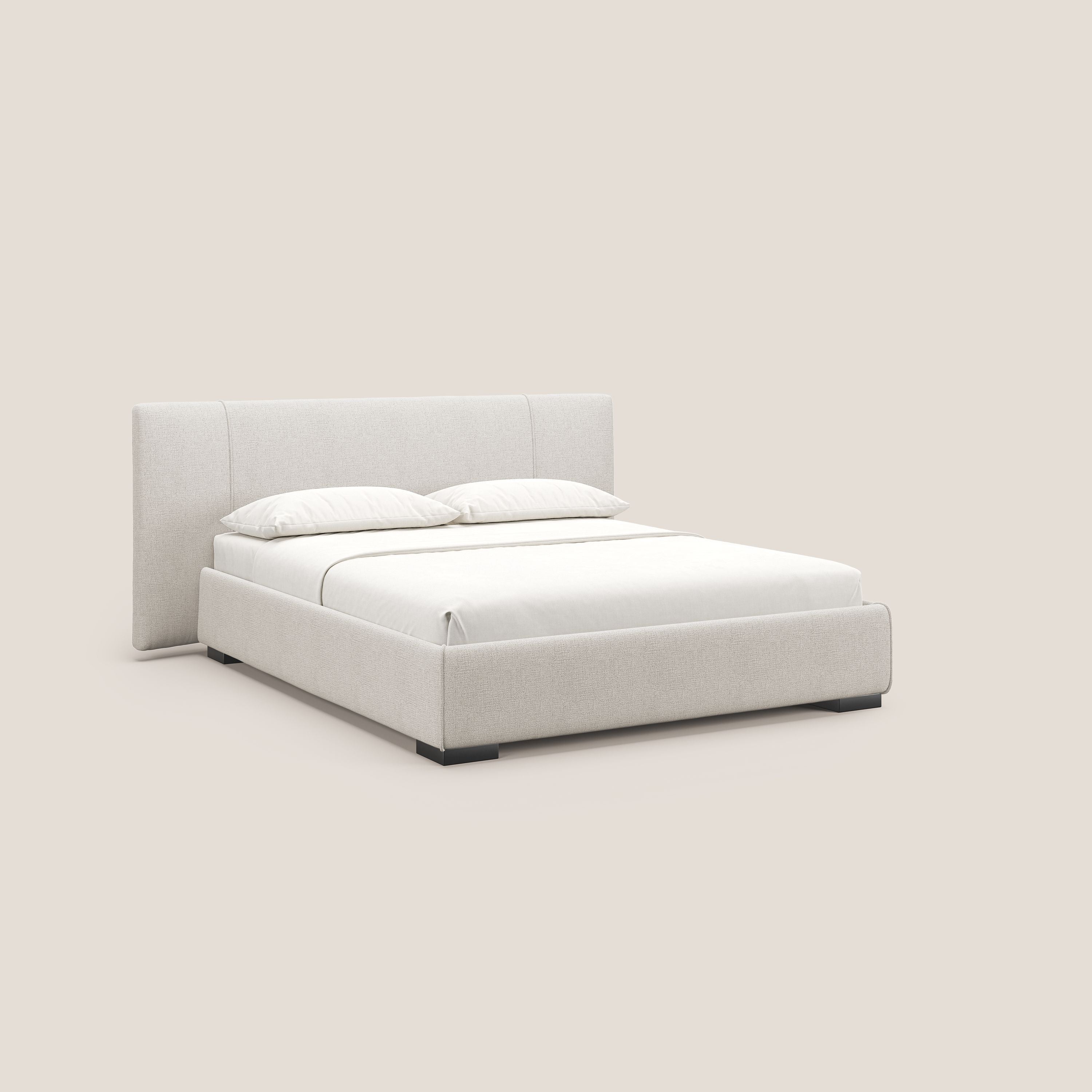 Omero letto imbottito contenitore sfoderabile in tessuto fiammato impermeabile T14 panna - divani.store
