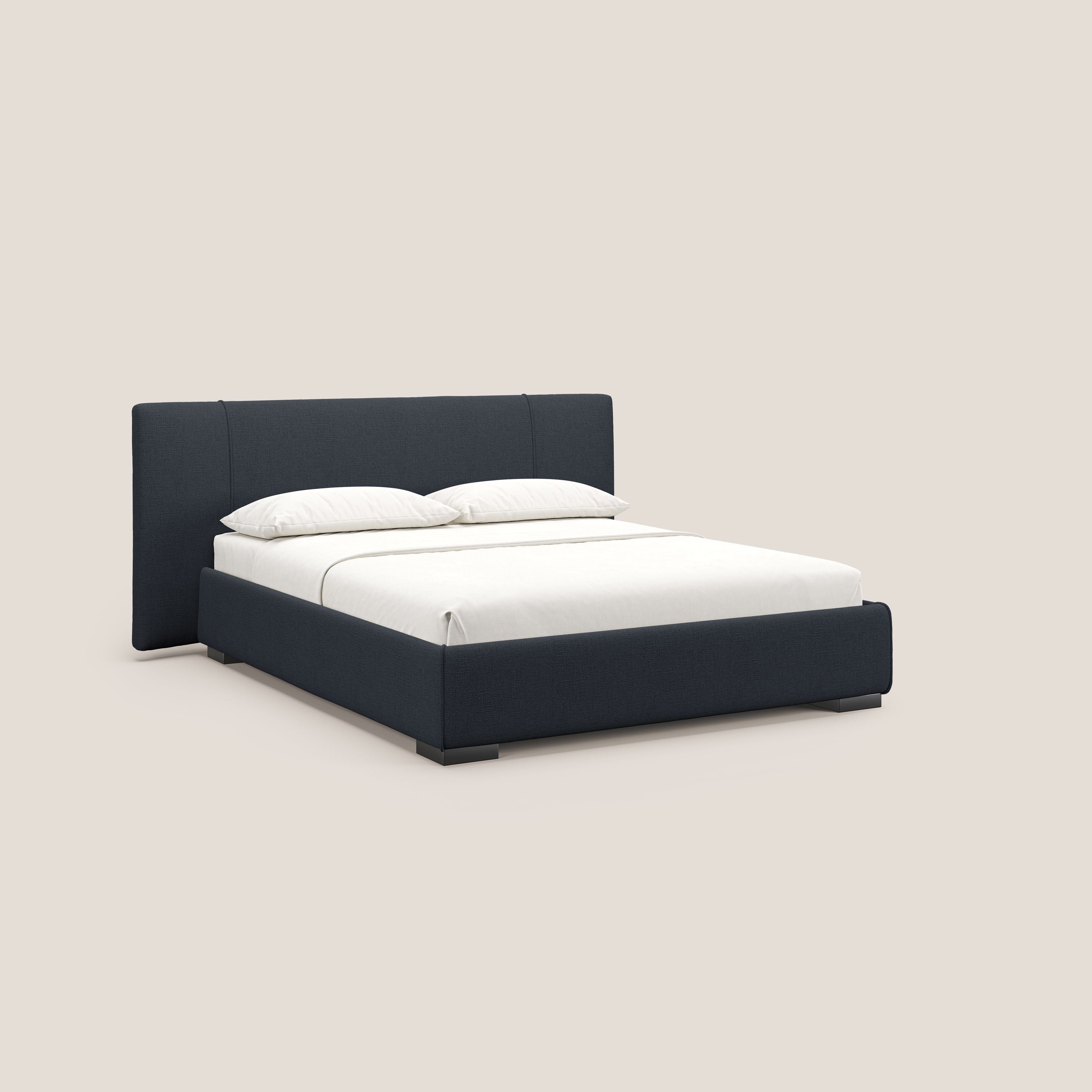 Omero letto imbottito contenitore sfoderabile in tessuto fiammato impermeabile T14 blu - divani.store