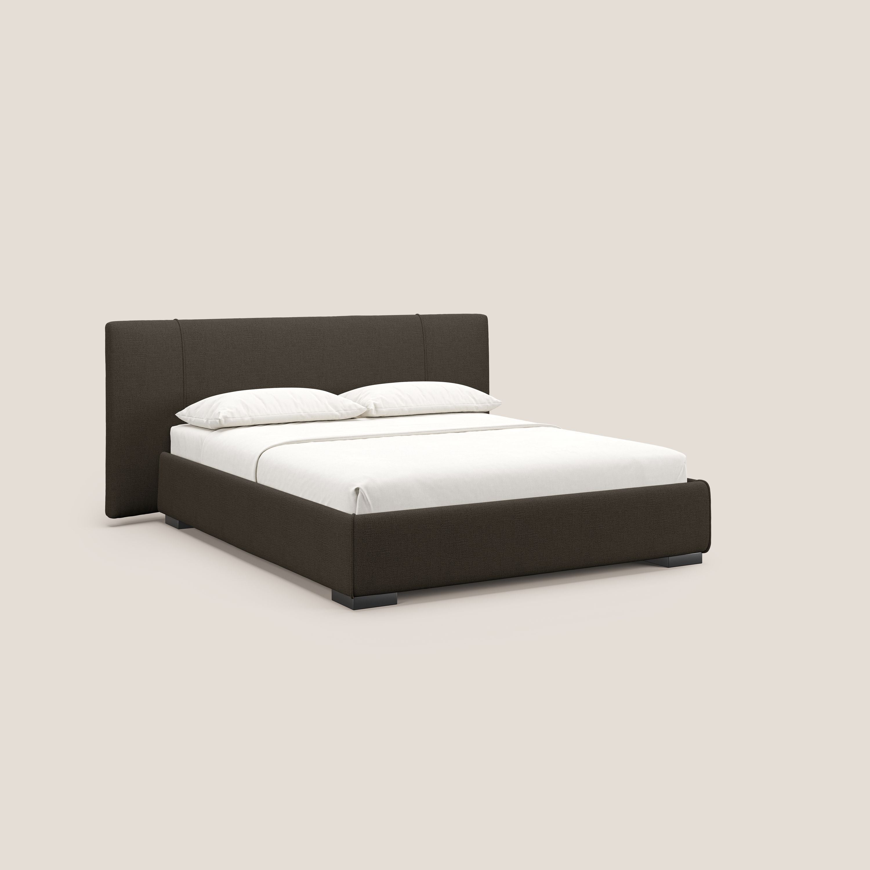 Omero letto imbottito contenitore sfoderabile in tessuto fiammato impermeabile T14 marrone - divani.store