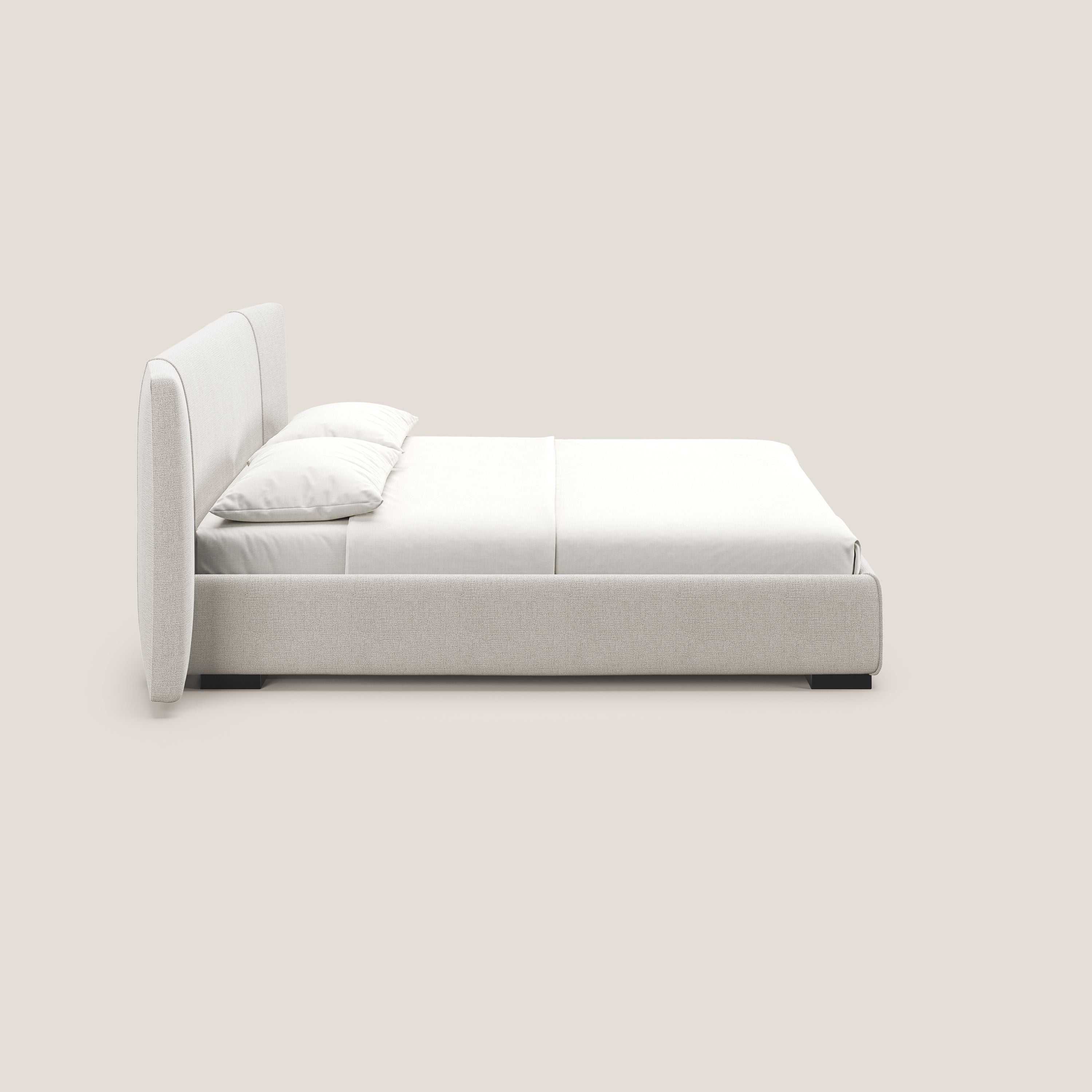 Omero letto imbottito contenitore sfoderabile in tessuto fiammato impermeabile T14 panna - divani.store
