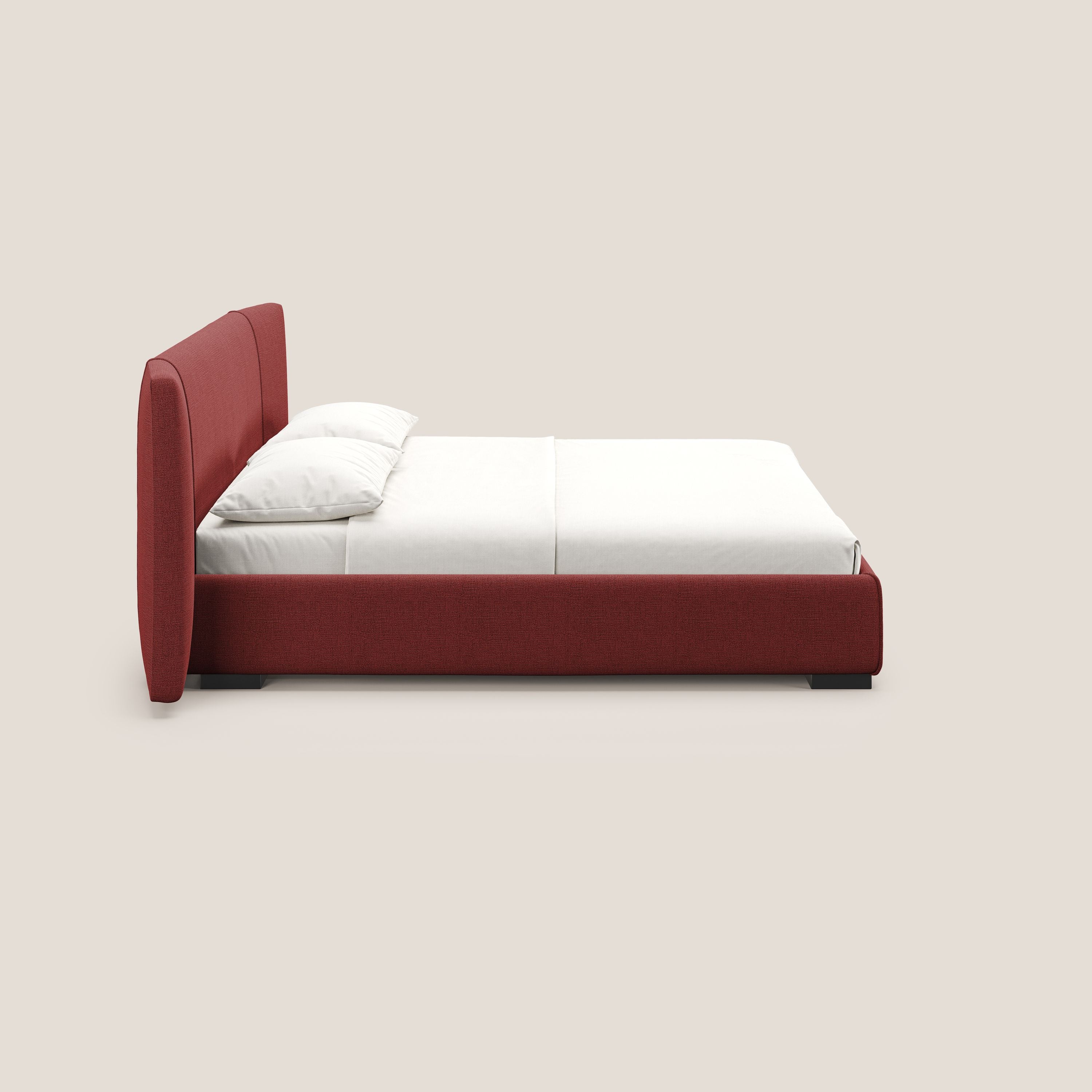 Omero letto imbottito contenitore sfoderabile in tessuto fiammato impermeabile T14 rosso - divani.store