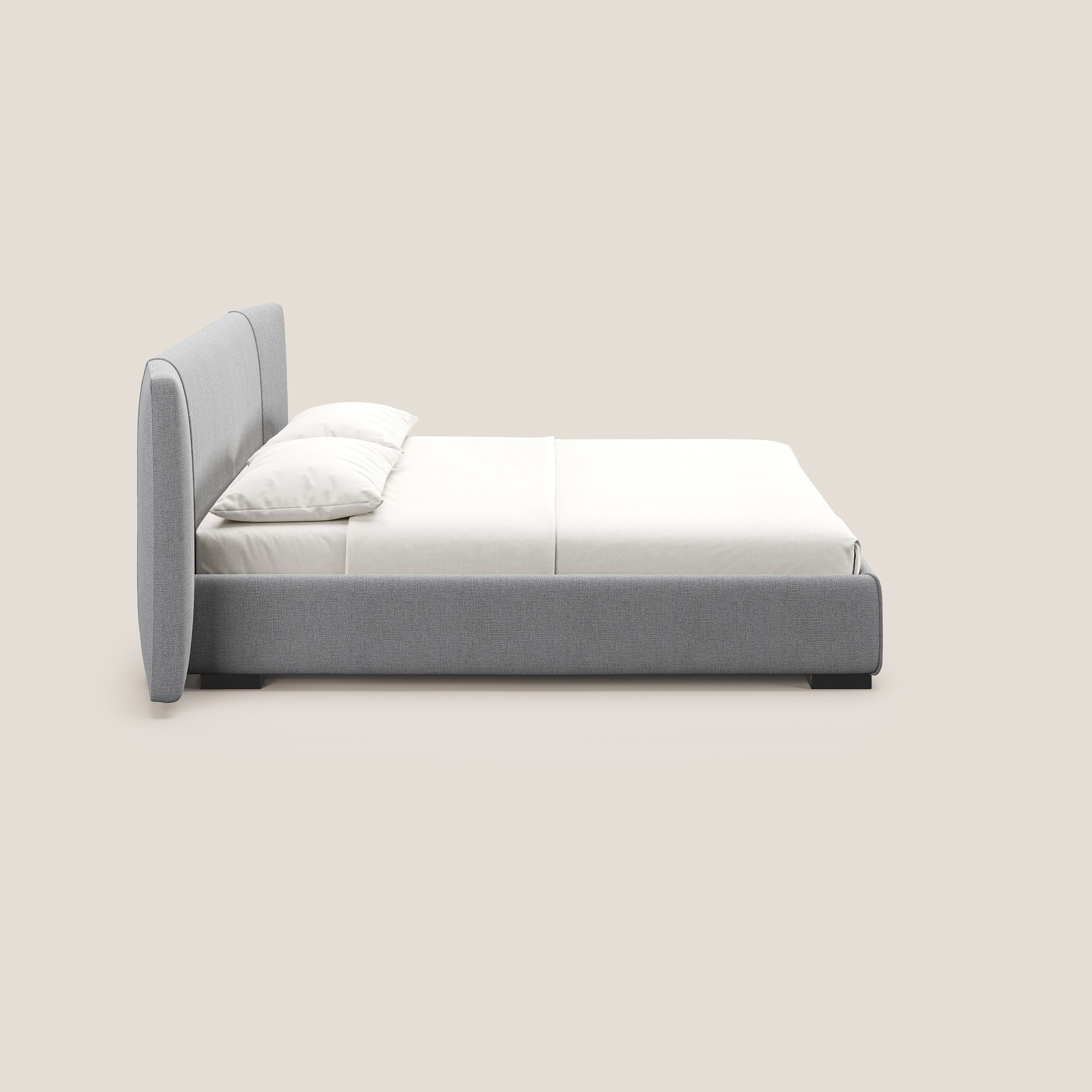 Omero letto imbottito contenitore sfoderabile in tessuto fiammato impermeabile T14 grigio chiaro - divani.store