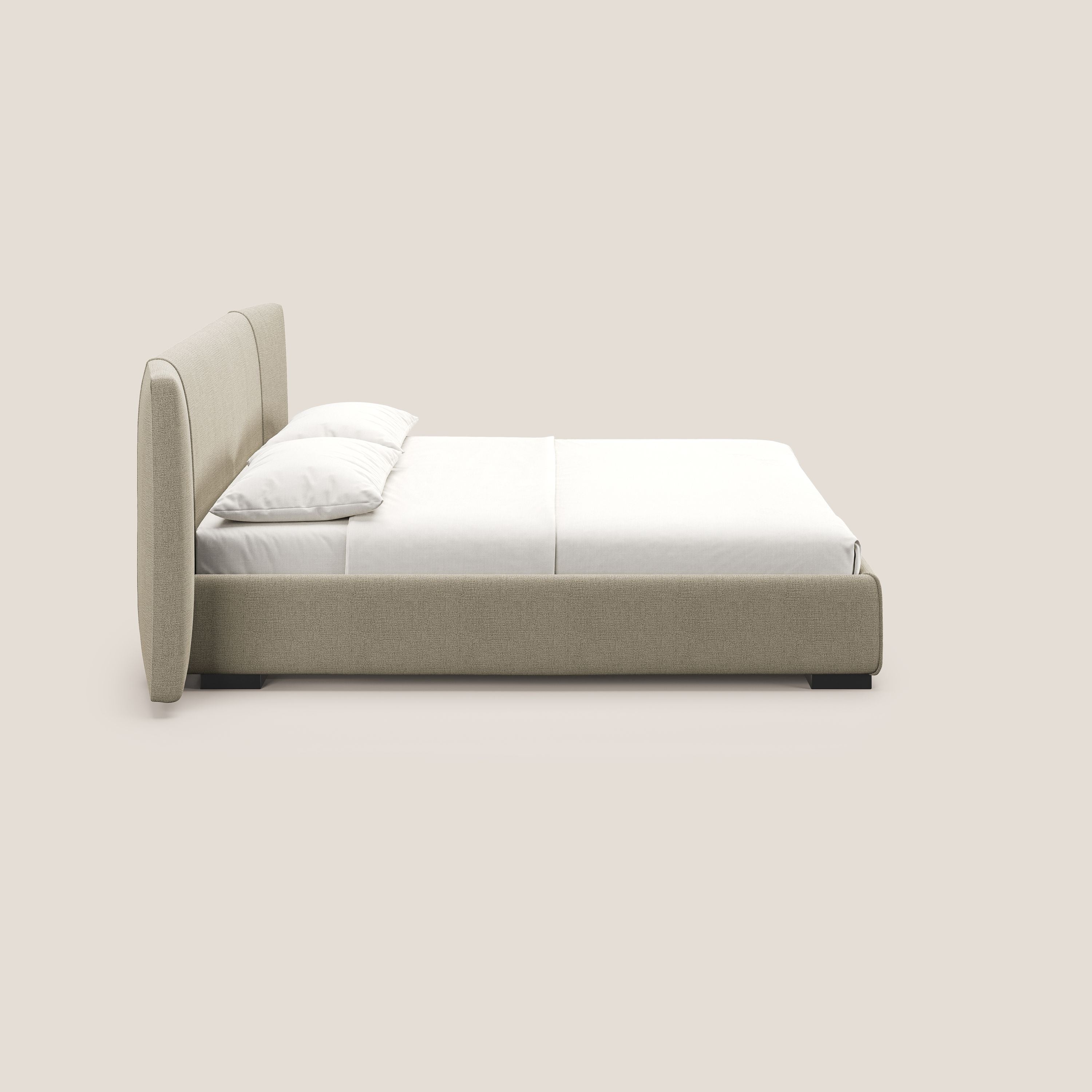 Omero letto imbottito contenitore sfoderabile in tessuto fiammato impermeabile T14 beige - divani.store