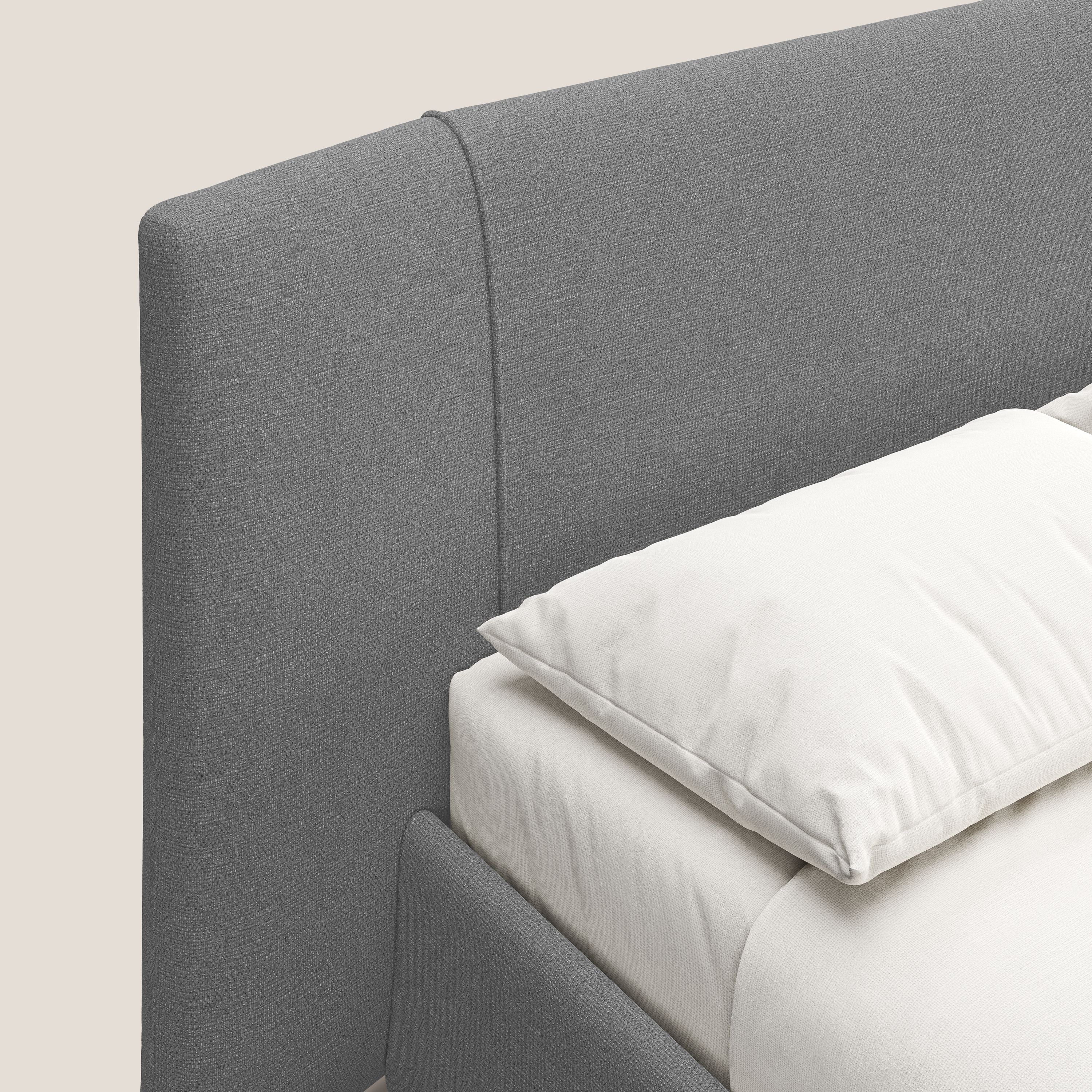 Omero letto imbottito contenitore sfoderabile in tessuto fiammato impermeabile T14 grigio - divani.store