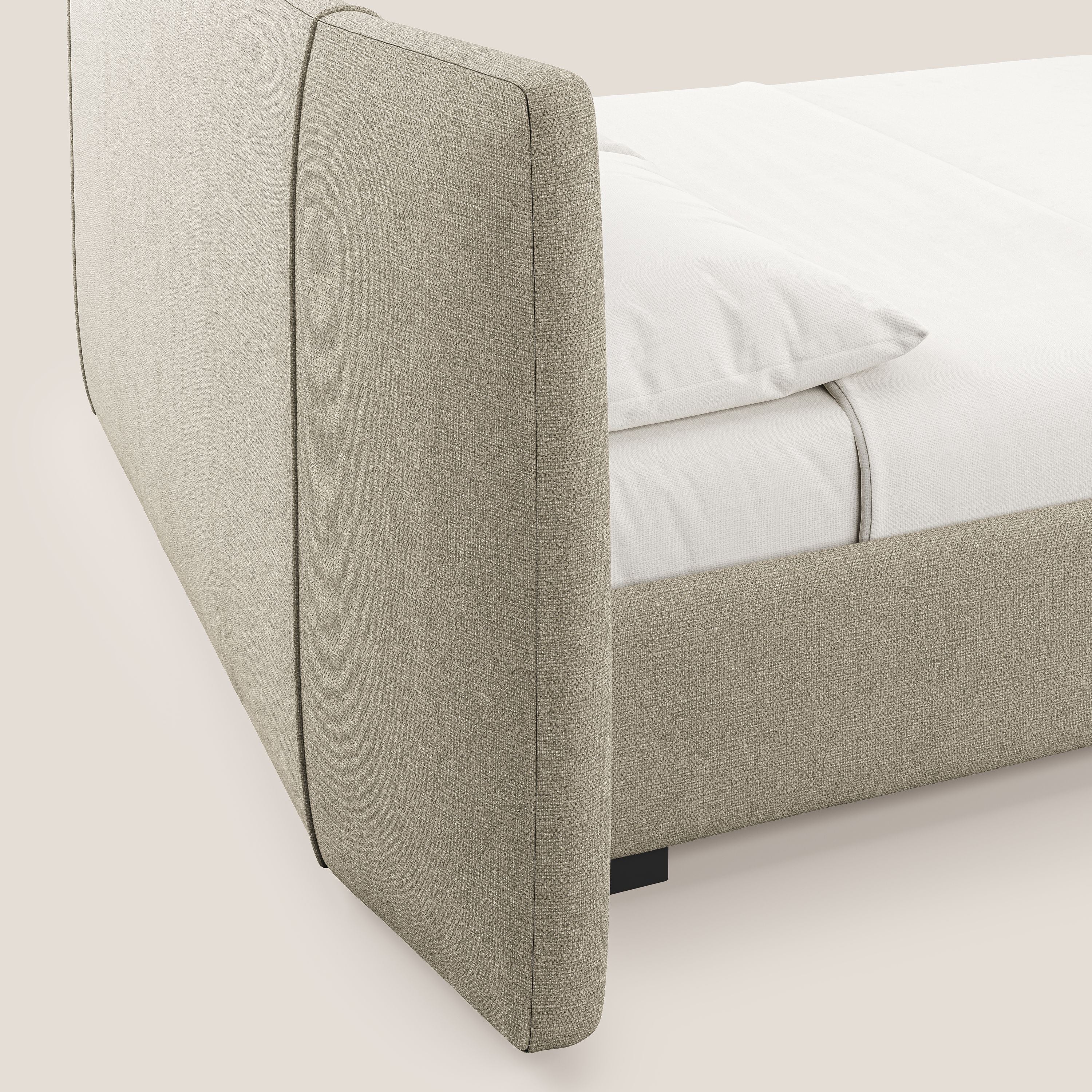 Omero letto imbottito contenitore sfoderabile in tessuto fiammato impermeabile T14 beige - divani.store