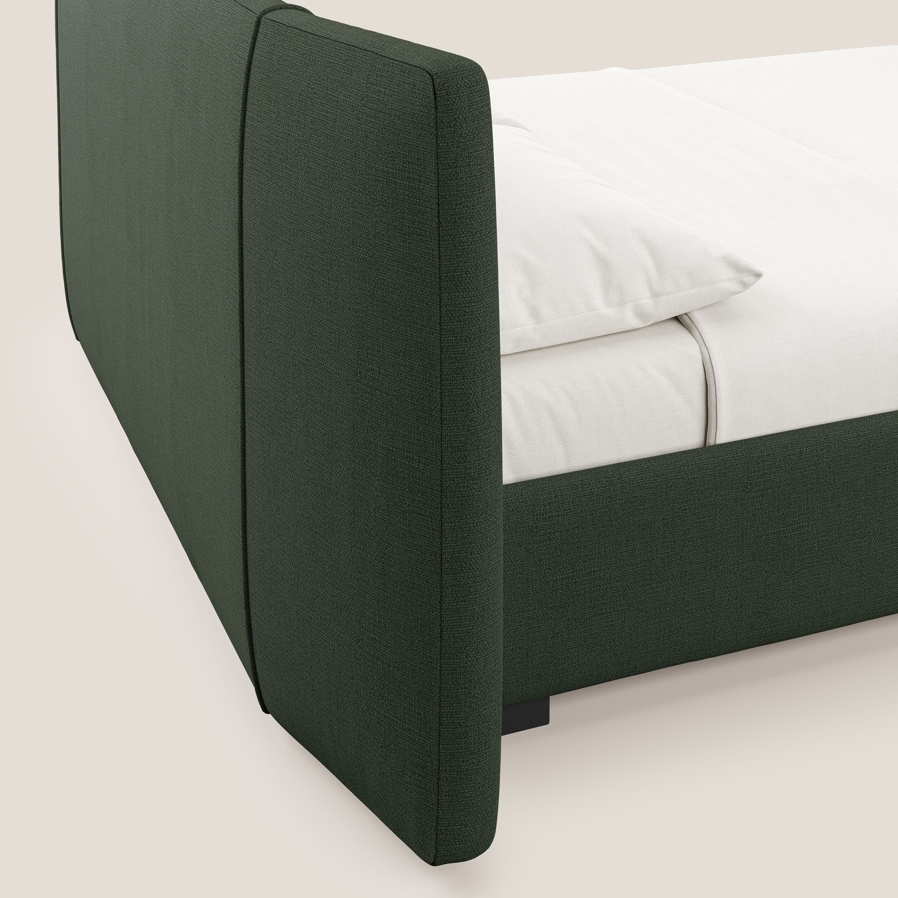 Omero letto imbottito contenitore sfoderabile in tessuto fiammato impermeabile T14 verde - divani.store