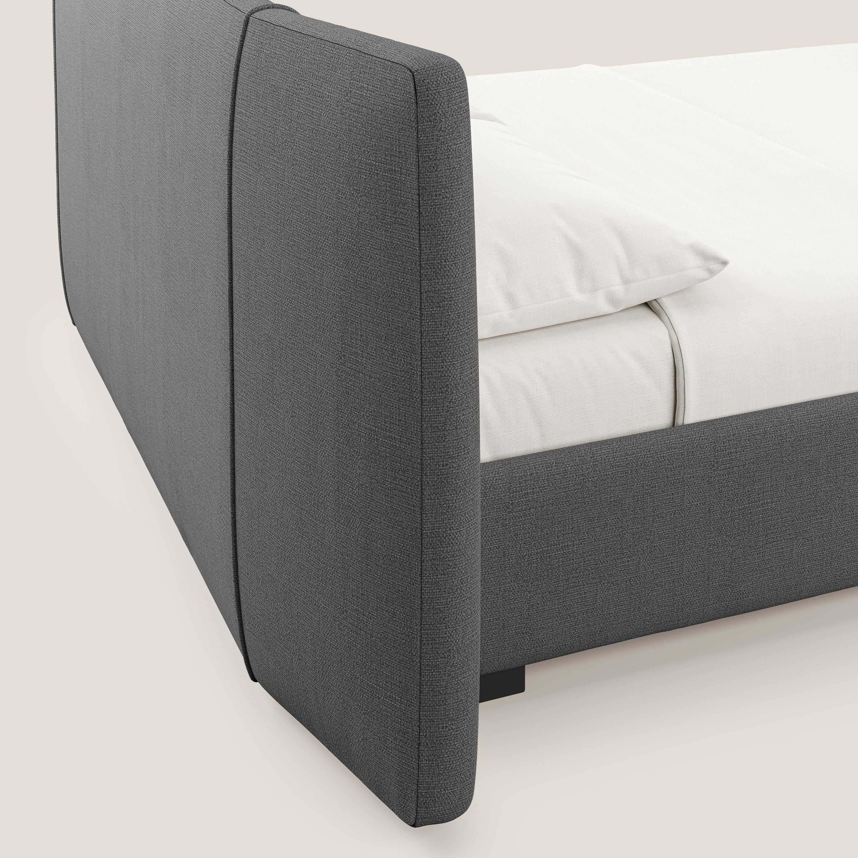 Omero letto imbottito contenitore sfoderabile in tessuto fiammato impermeabile T14 grigio - divani.store